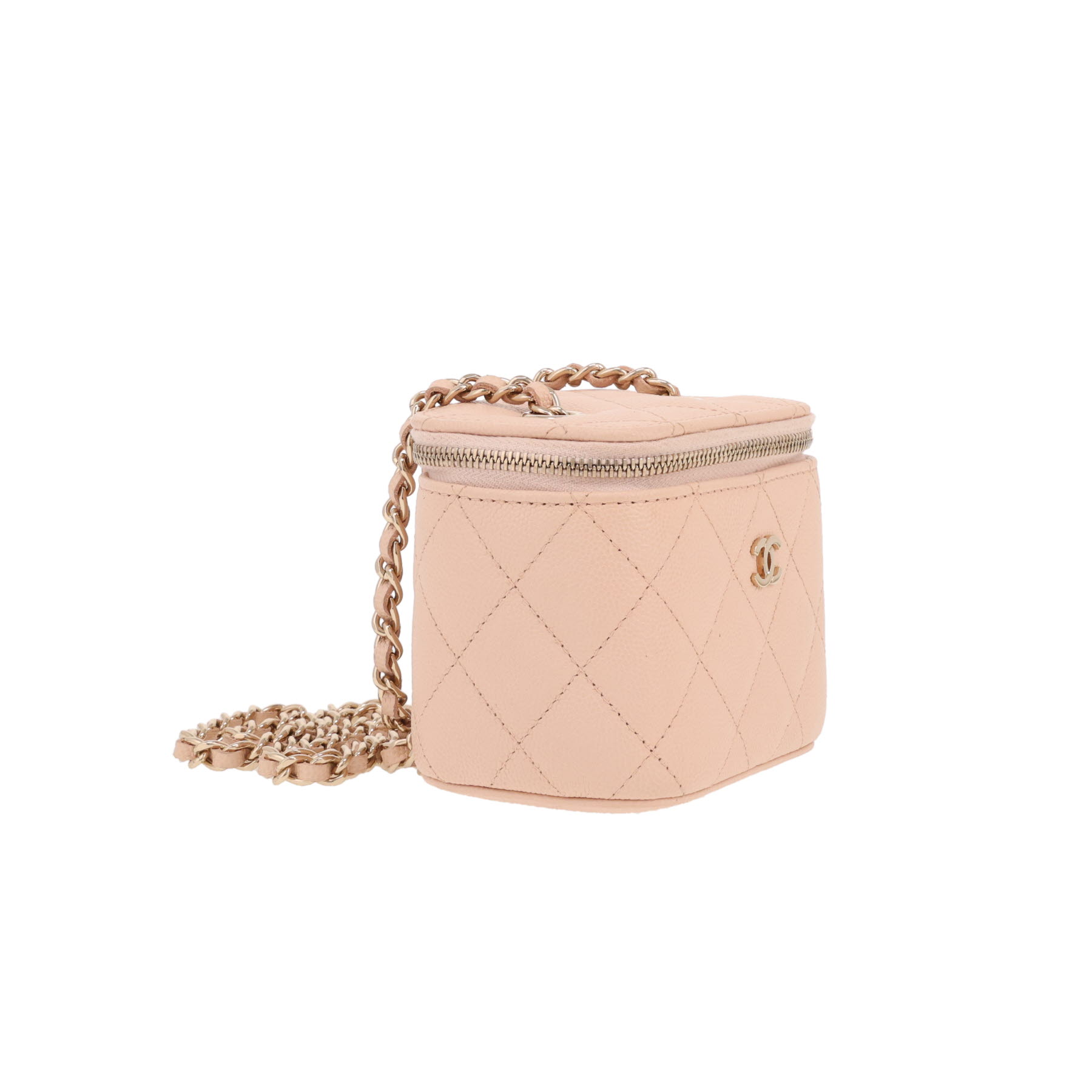Borsa a tracolla Chanel  Vanity - Pocket Hand in pelle martellata e trapuntata beige rosato