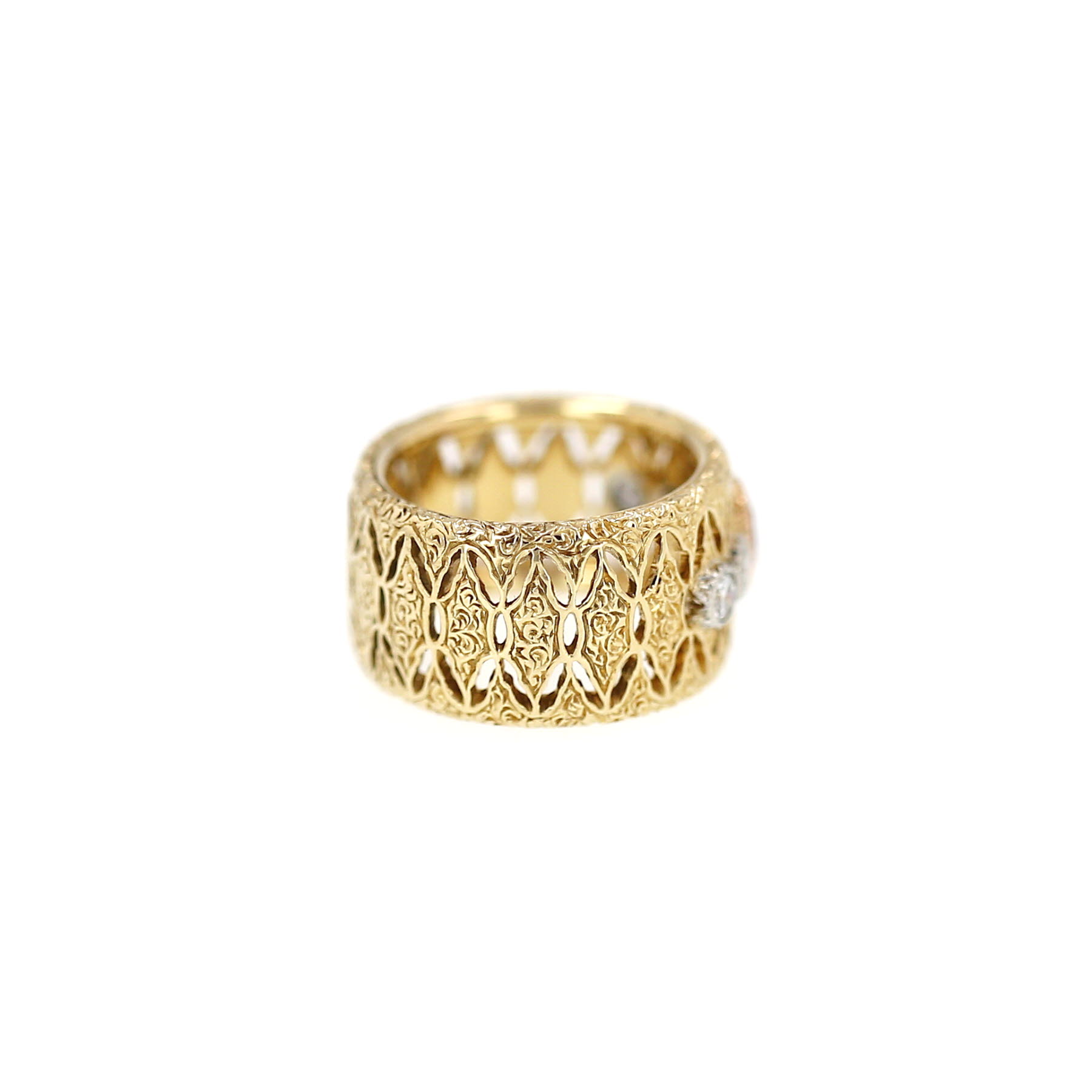 Gianmaria Buccellati 1970's sleeve ring in yellow gold, diamonds and ruby