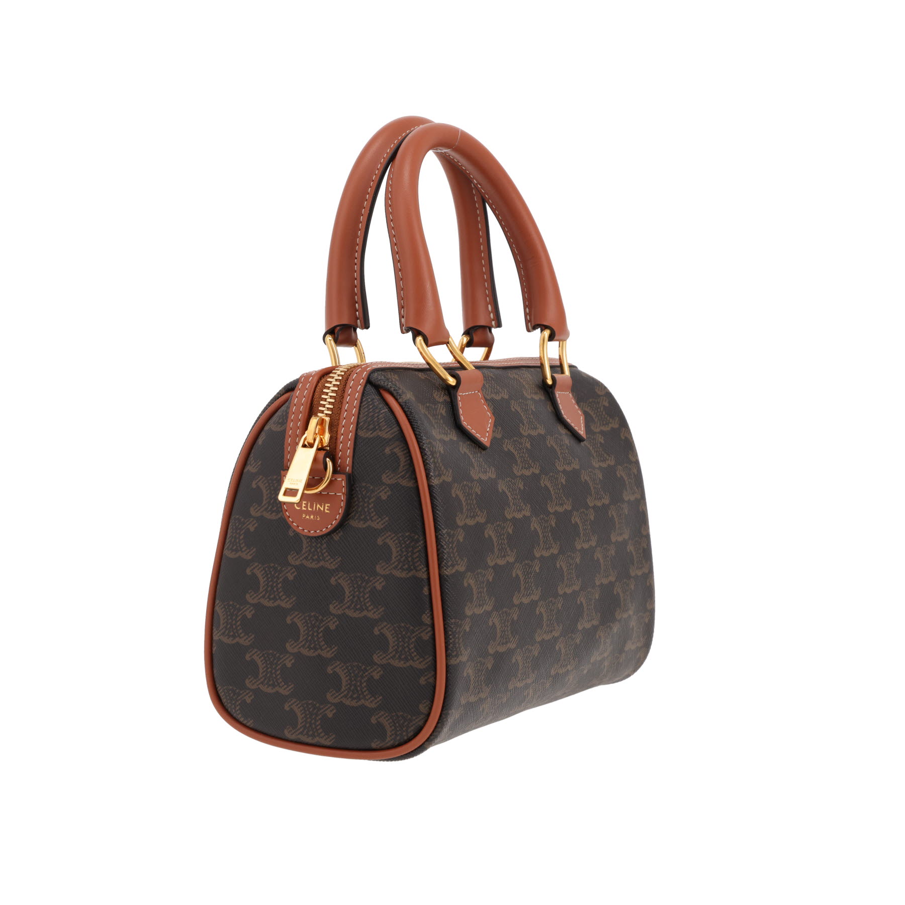 Celine  Boston small model  handbag  "Triomphe" canvas  and brown leather