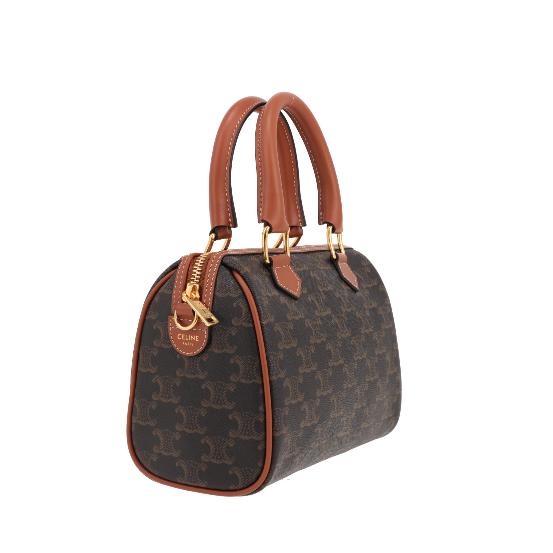 Borsa Celine  Boston modello piccolo  in tela "Triomphe" e pelle marrone