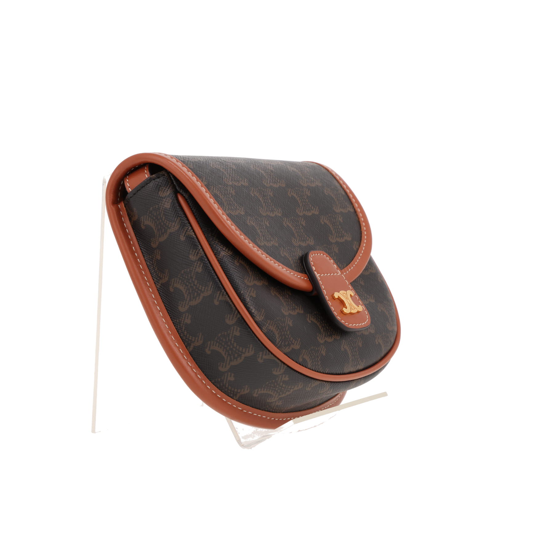 Sac bandoulière Celine  Folco mini  en toile Triomphe marron et cuir marron