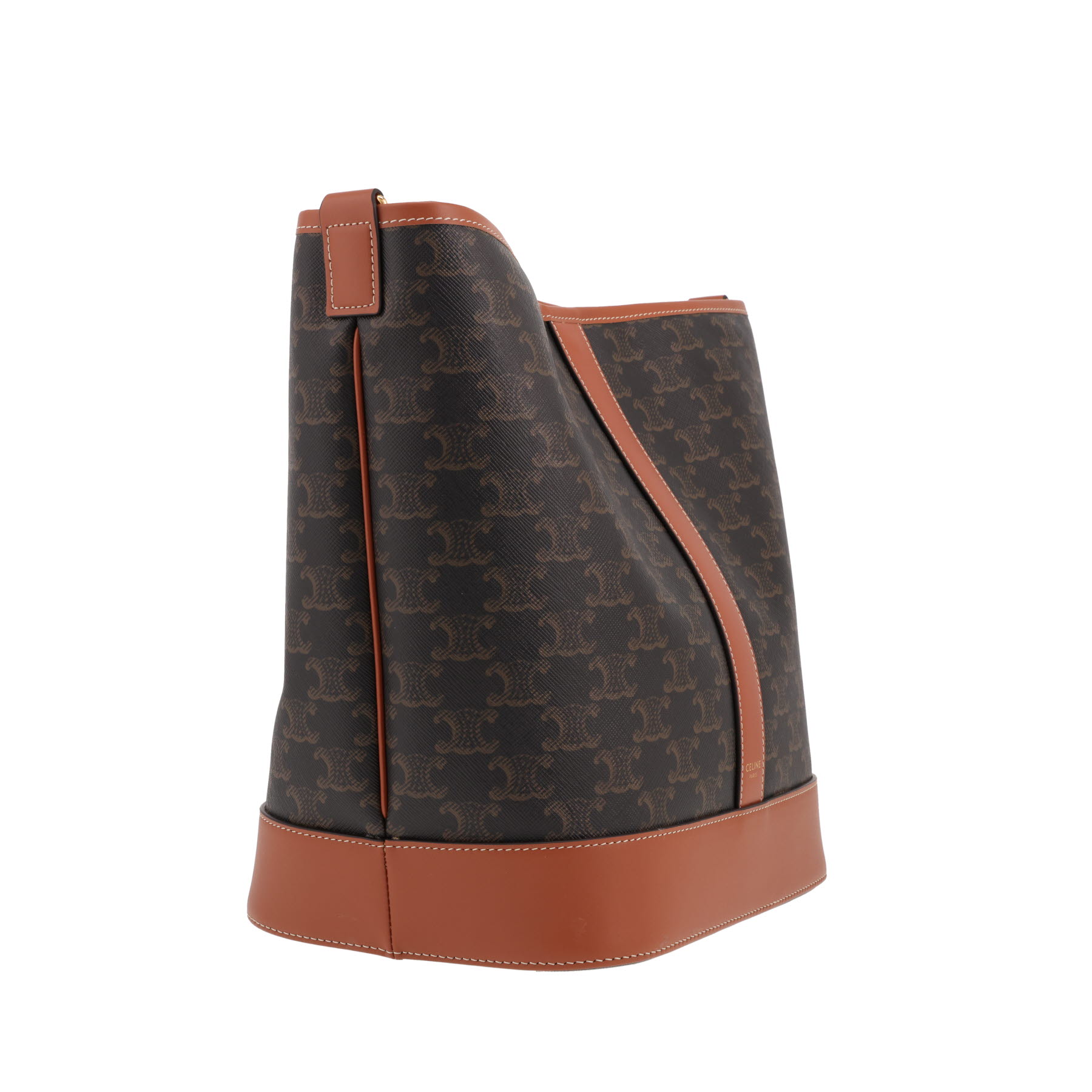 Celine  Seau medium model  shoulder bag  in brown "Triomphe" canvas  and brown leather