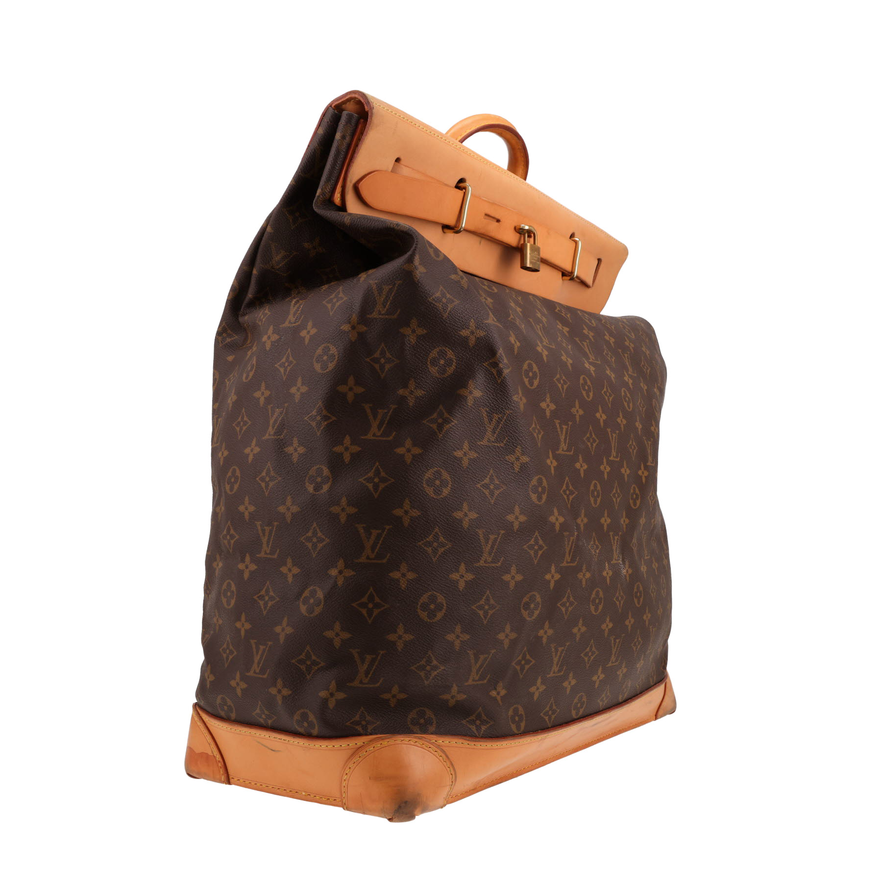 Louis Vuitton  Steamer Bag travel bag  in brown monogram canvas  and natural leather