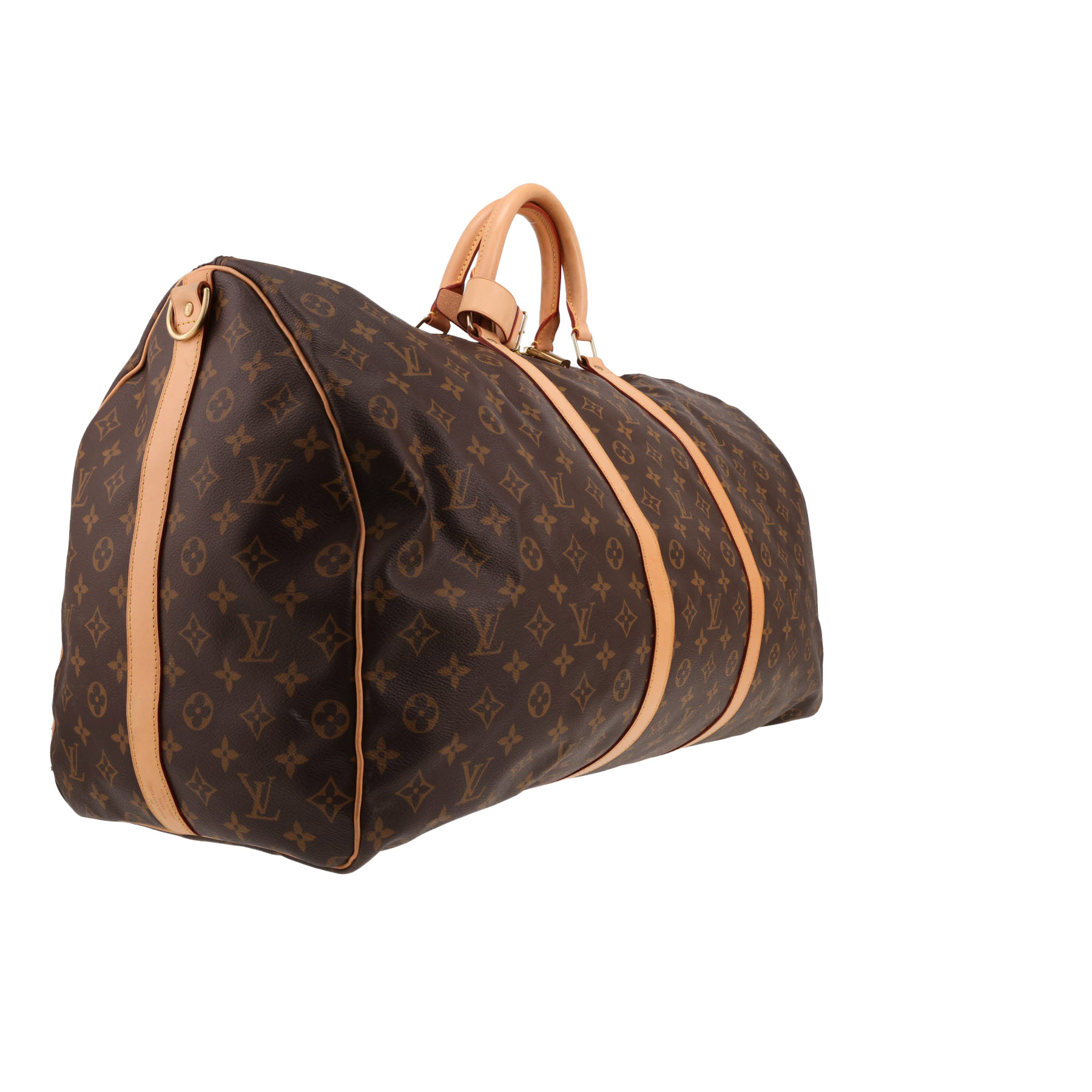 Sac de voyage Louis Vuitton  Keepall 60 en toile monogram marron et cuir naturel
