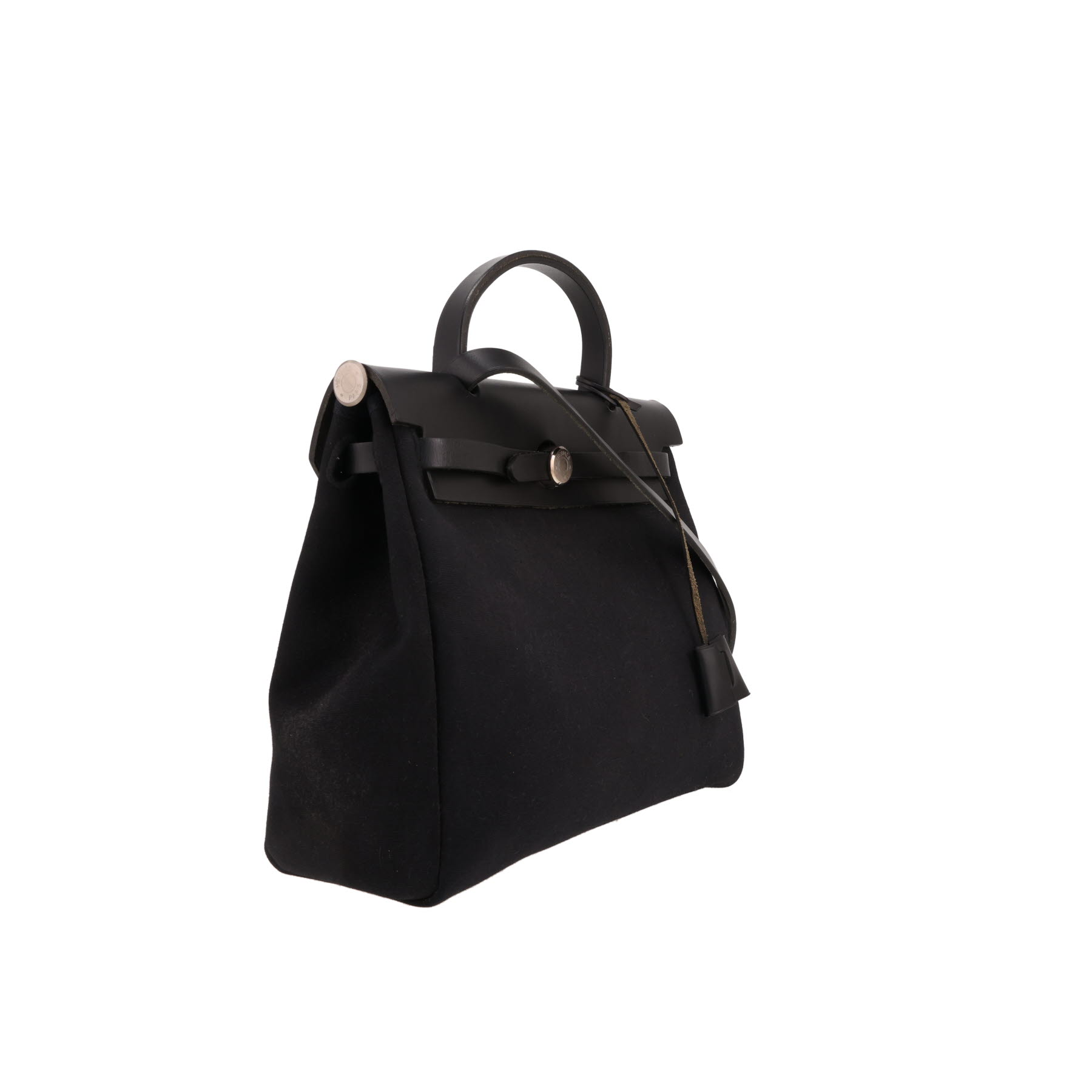Hermès  Herbag bag worn on the shoulder or carried in the hand  in black canvas  and black leather