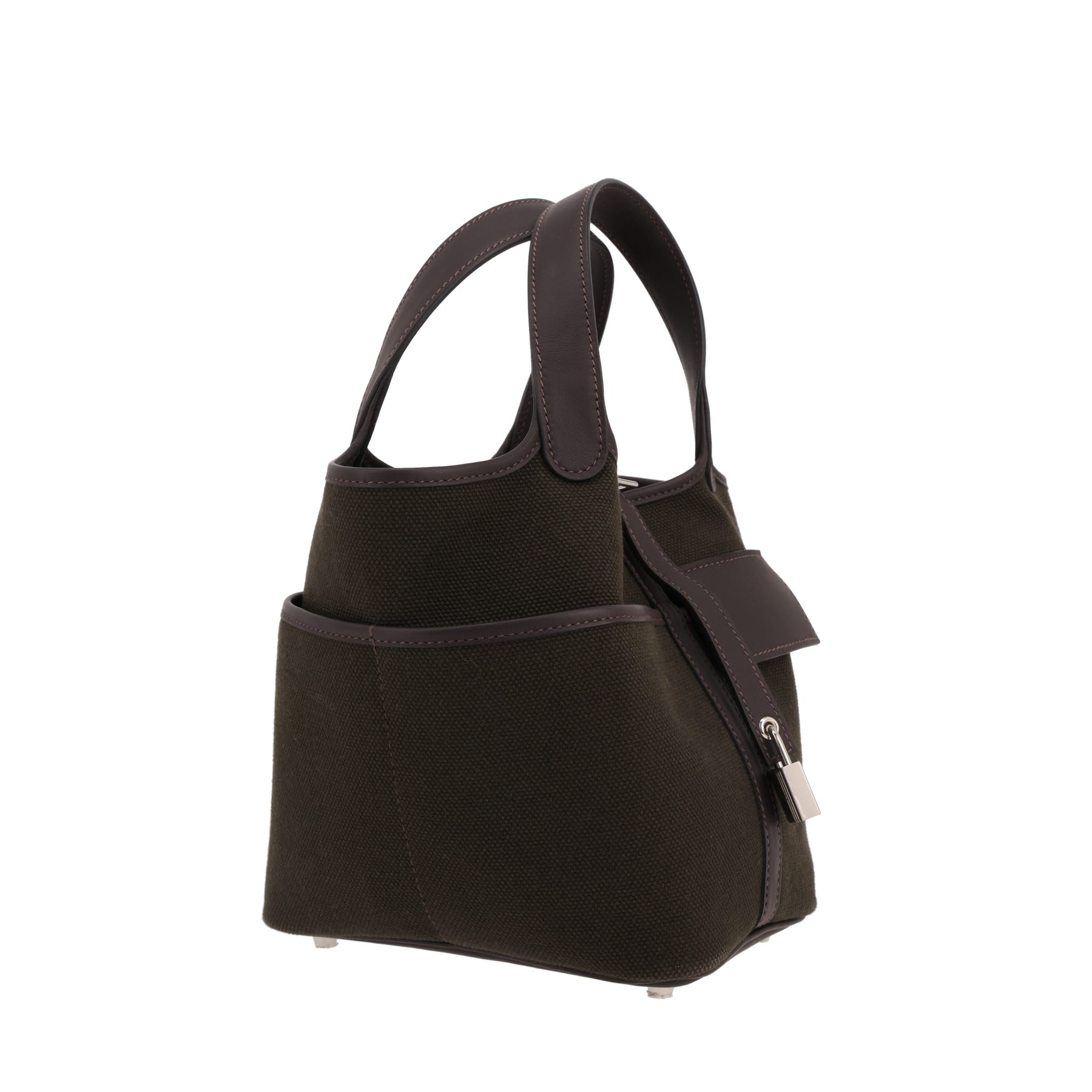 Bolso de mano Hermès  Picotin Cargo en lona caqui y cuero marrón