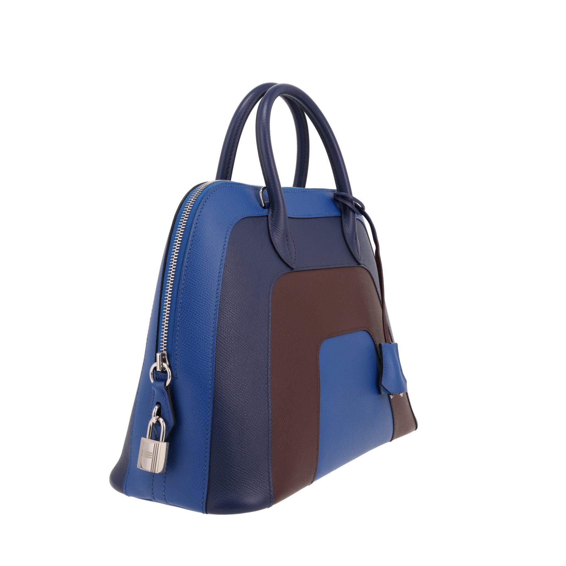 Bolso de mano Hermès  Bolide Rainbow en cuero epsom Bleu France, azul Zafiro y Rouge Sellier