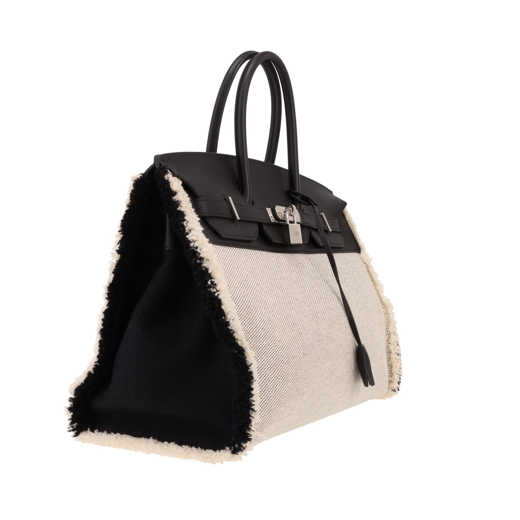 Hermès  Birkin 35 cm Fray Fray handbag  in beige and black canvas  and black leather