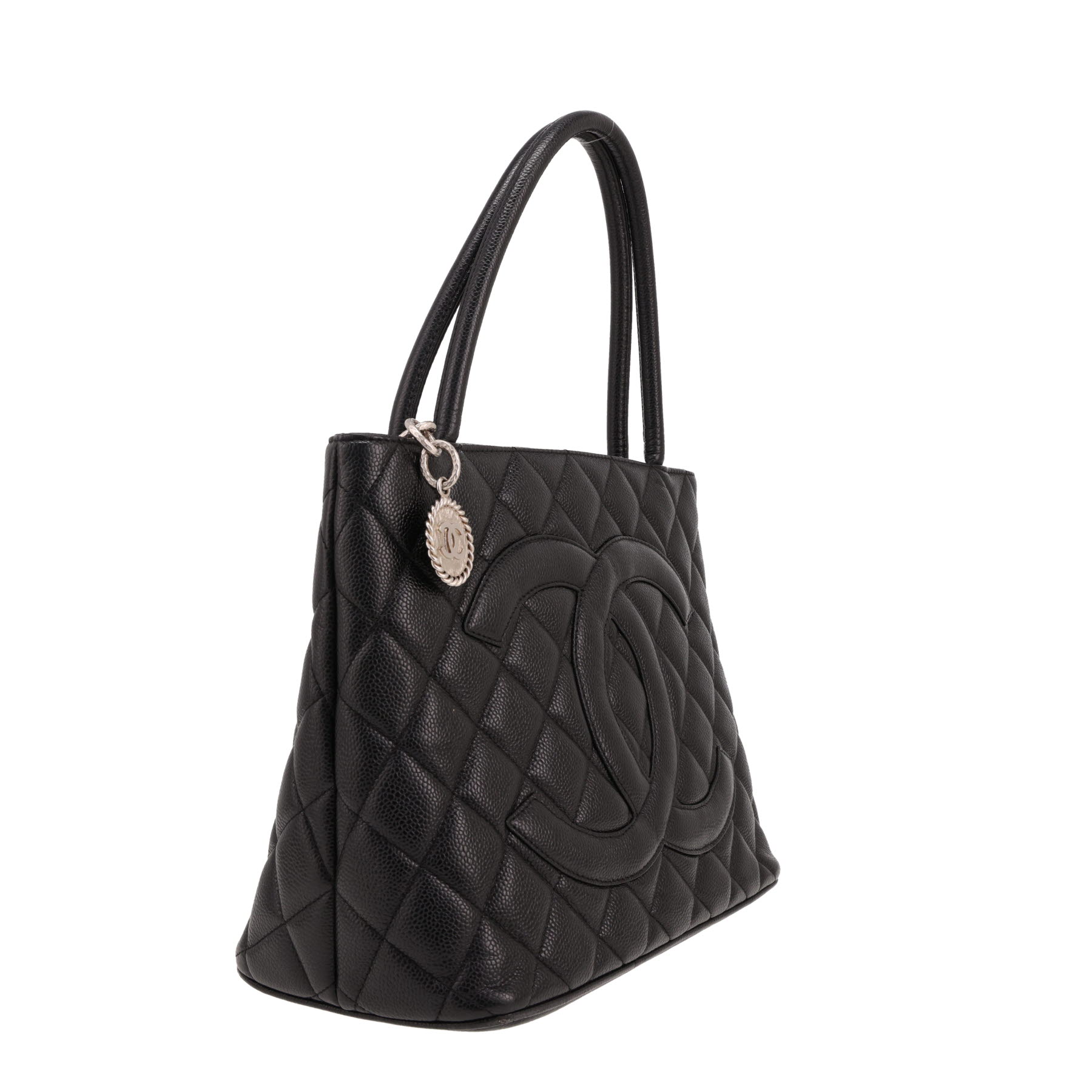 Chanel  Medaillon handbag  in black quilted grained leather
