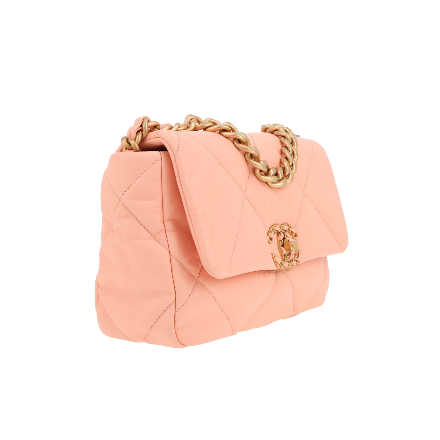 Bolso de mano Chanel  19 en cuero acolchado rosa