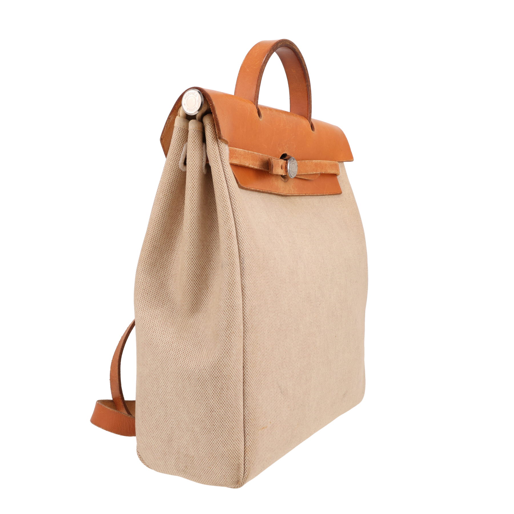 Hermès  Herbag - Backpack backpack  in beige "H" canvas  and gold leather