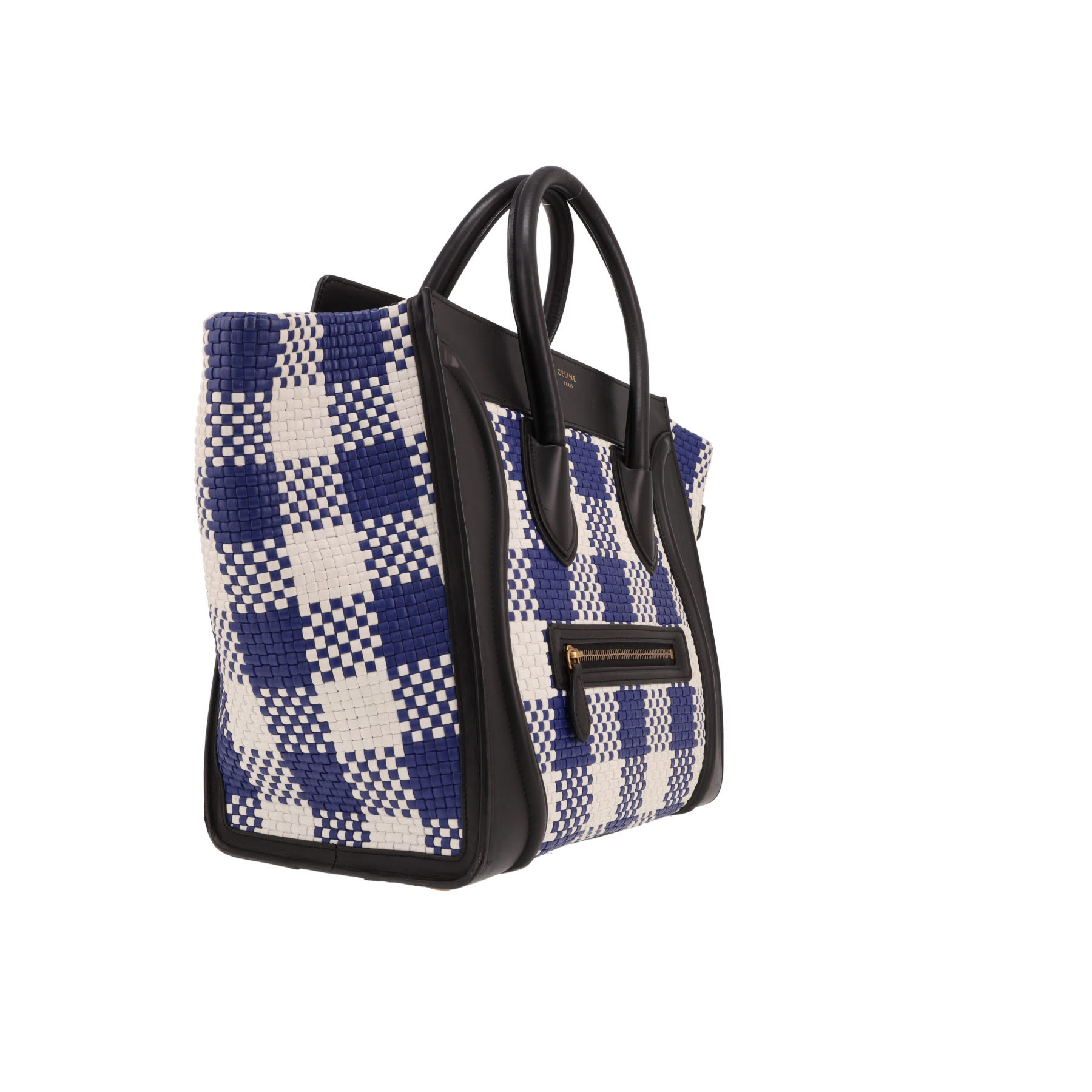 Celine  Luggage handbag  in blue and white braided leather  and black leather