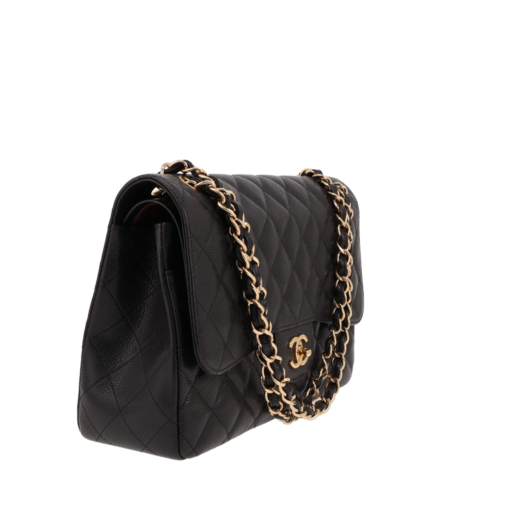 Chanel  Timeless Jumbo shoulder bag  in black quilted grained leather