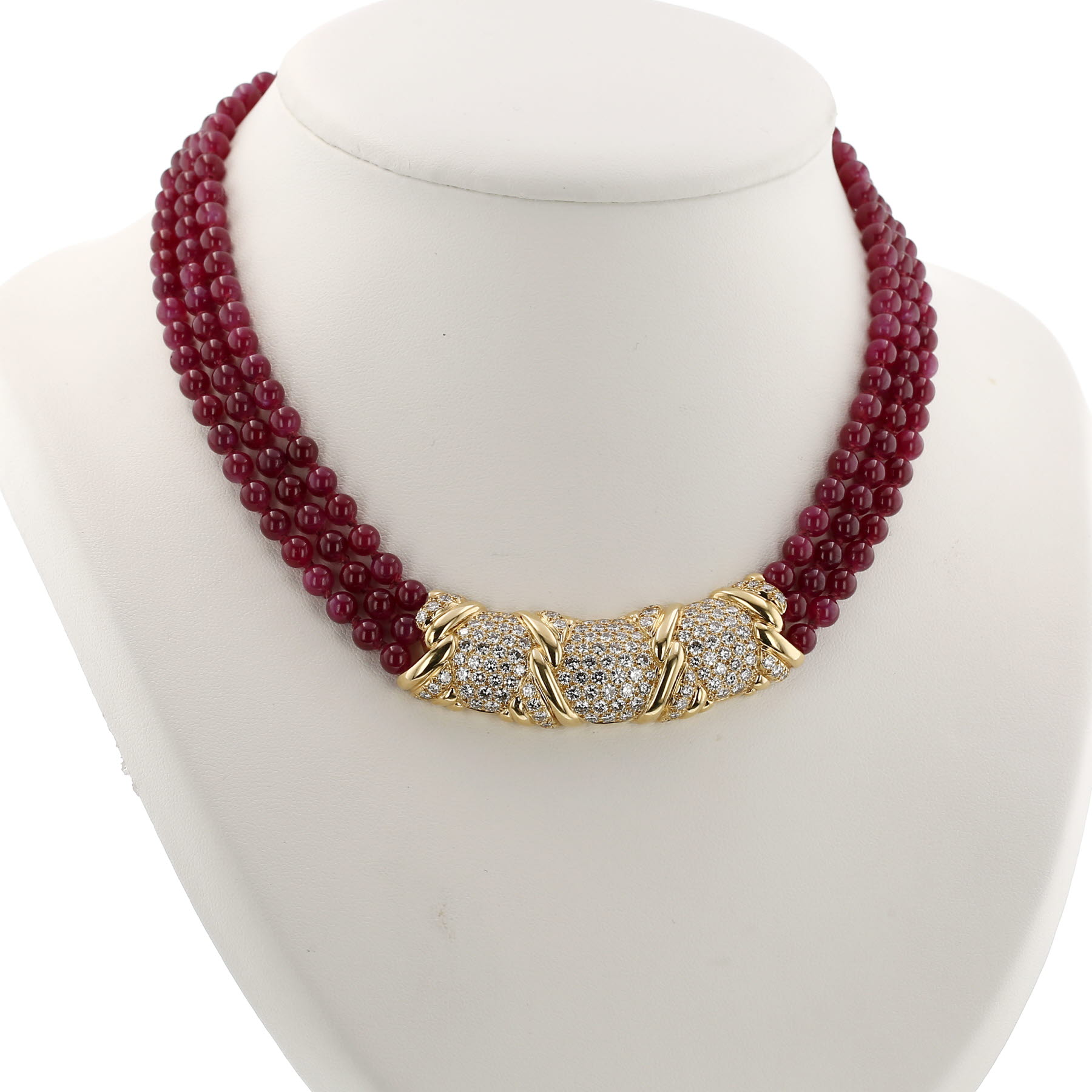 Collar época años 1980 Van Cleef & Arpels  de oro amarillo, diamantes y rubíes