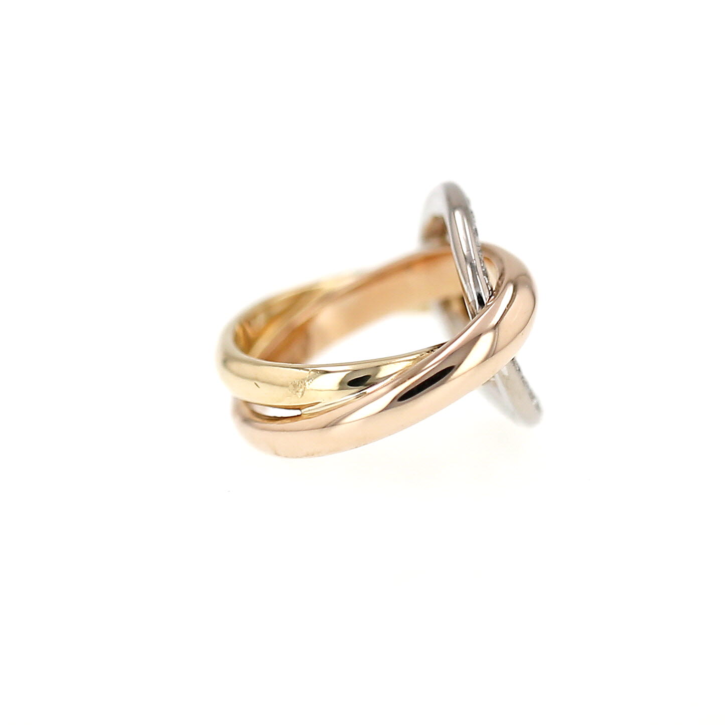 Cartier Trinity Crash ring in 3 golds and diamonds
