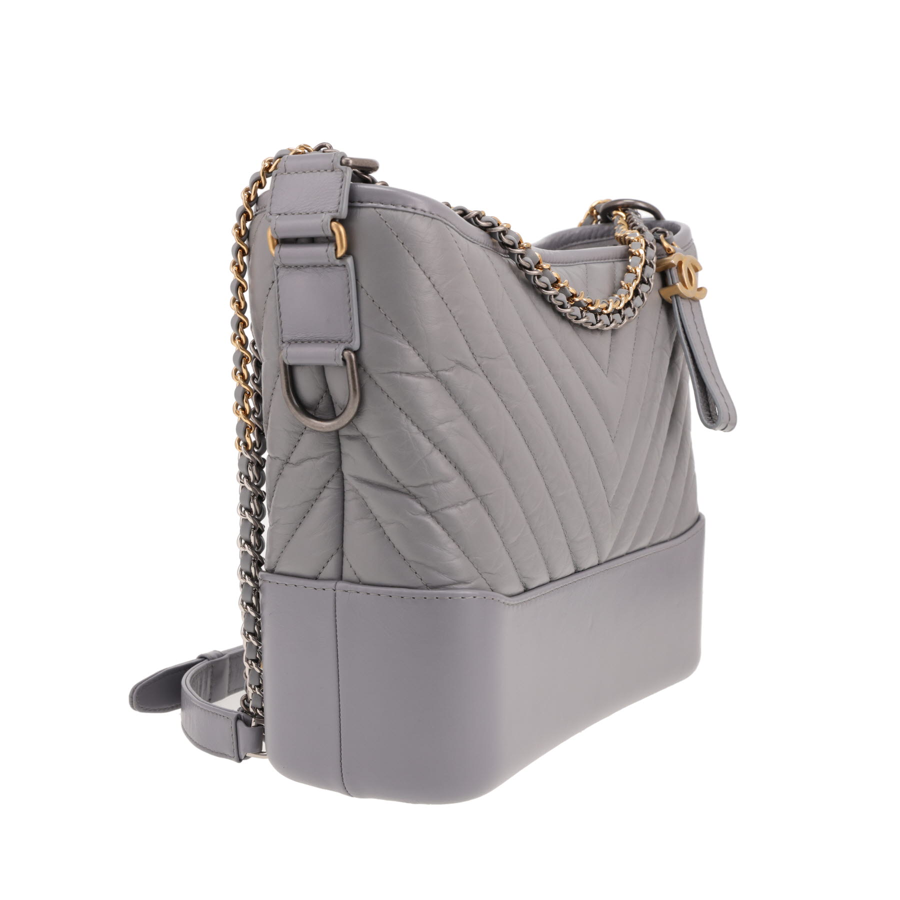 Bolso bandolera Chanel  Gabrielle  modelo mediano  en cuero acolchado con motivos de espigas gris