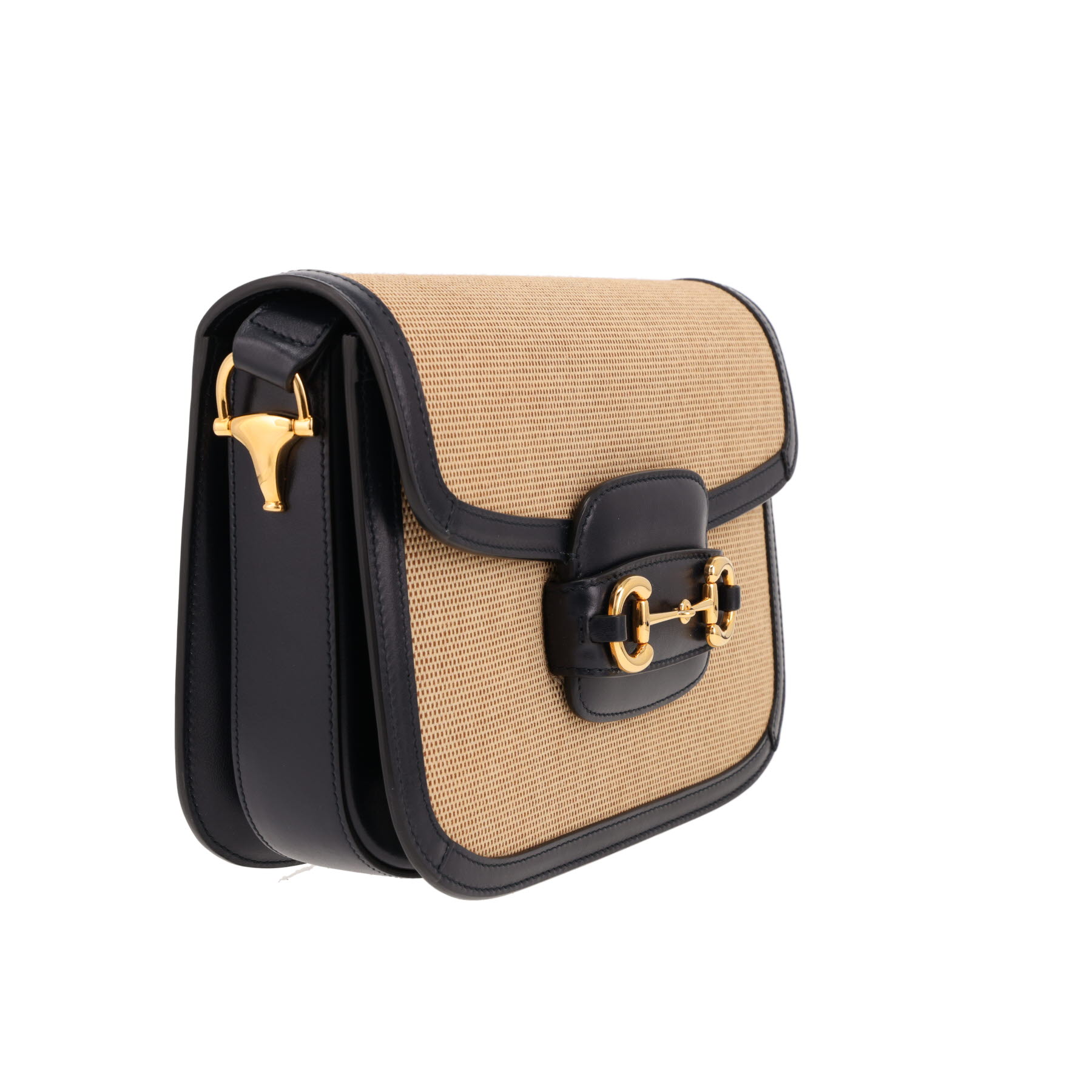 Borsa a tracolla Gucci 1955 Horsebit in tela beige e pelle Bleu Marine