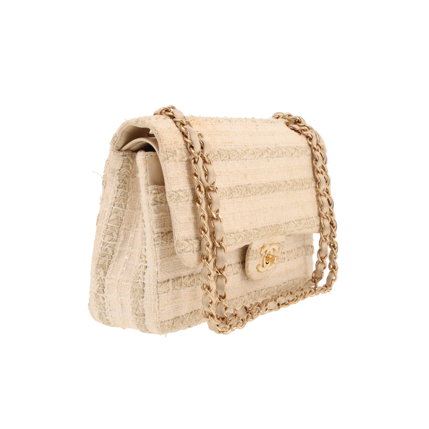 Chanel  Timeless Classic handbag  in beige tweed  and beige leather