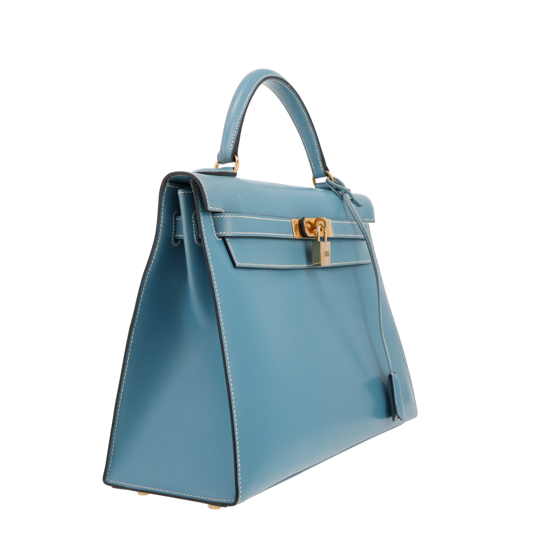 Hermès Kelly 32 cm handbag in Bleu Jean box leather