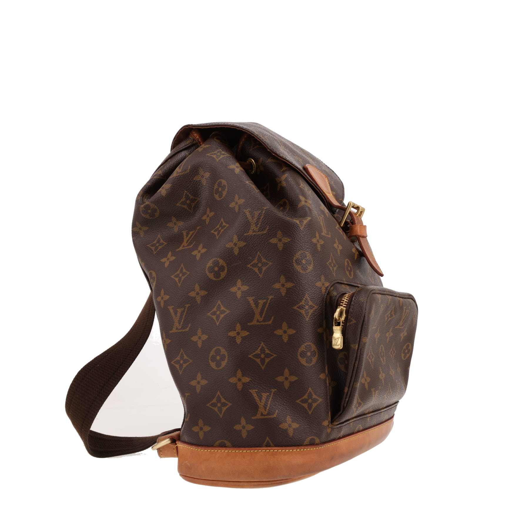 Sac à dos Louis Vuitton  Montsouris en toile monogram marron et cuir naturel