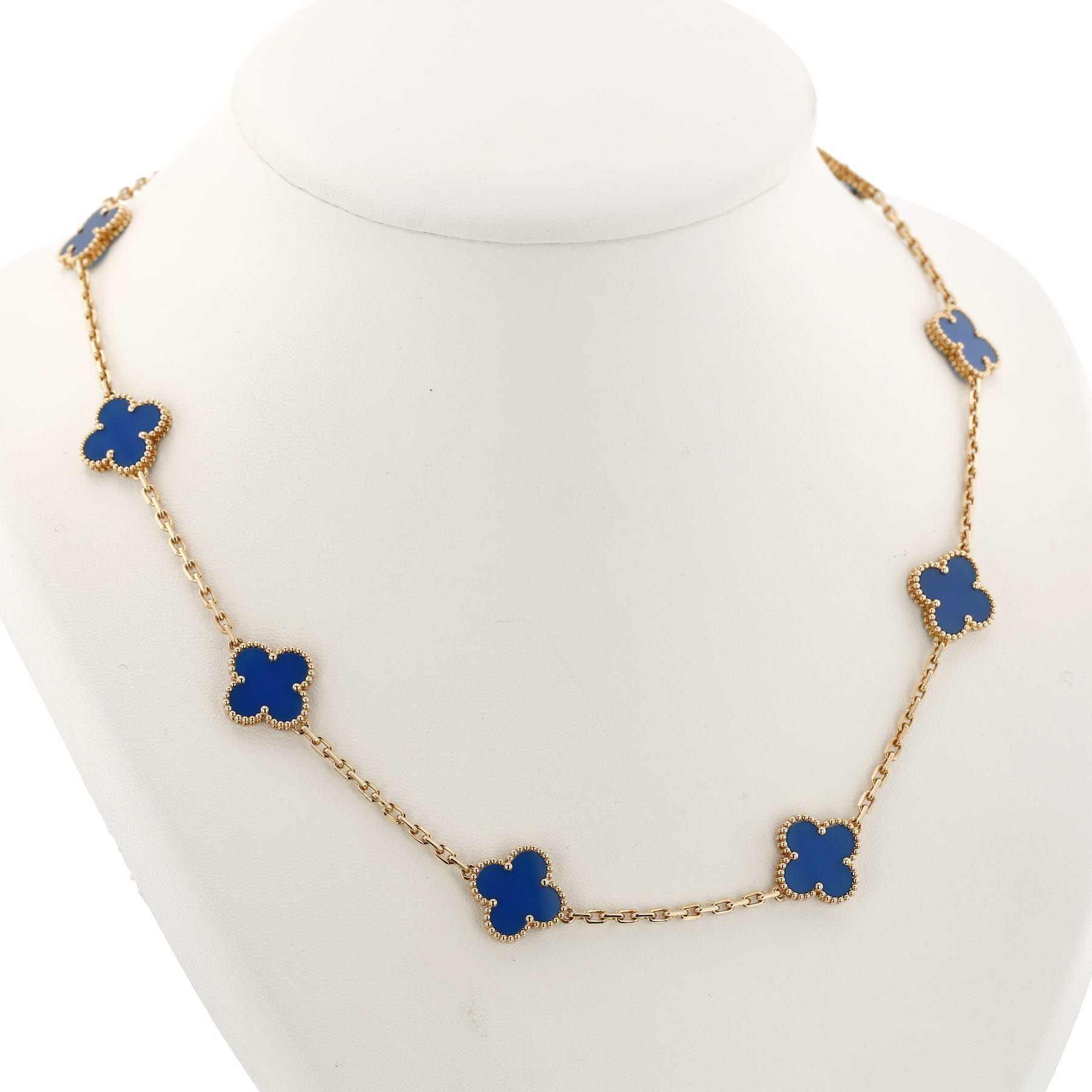 Van Cleef & Arpels Vintage Alhambra necklace in yellow gold and blue agate
