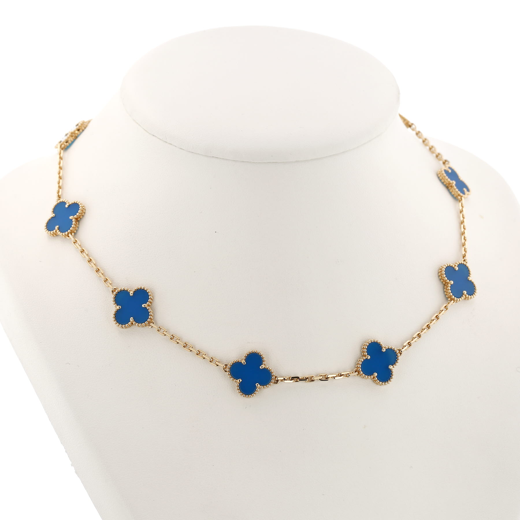 Van Cleef & Arpels Vintage Alhambra necklace in yellow gold and blue agate