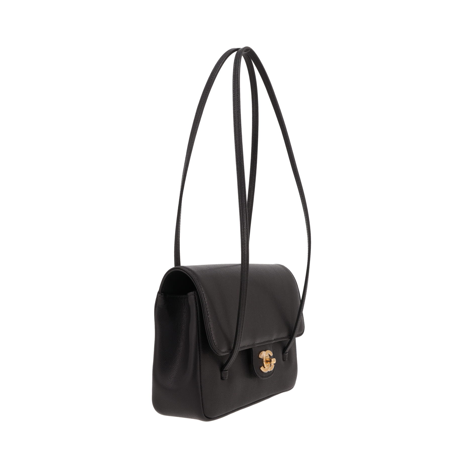 Sac bandoulière Chanel  Sac à rabat petit modèle  en cuir grainé noir