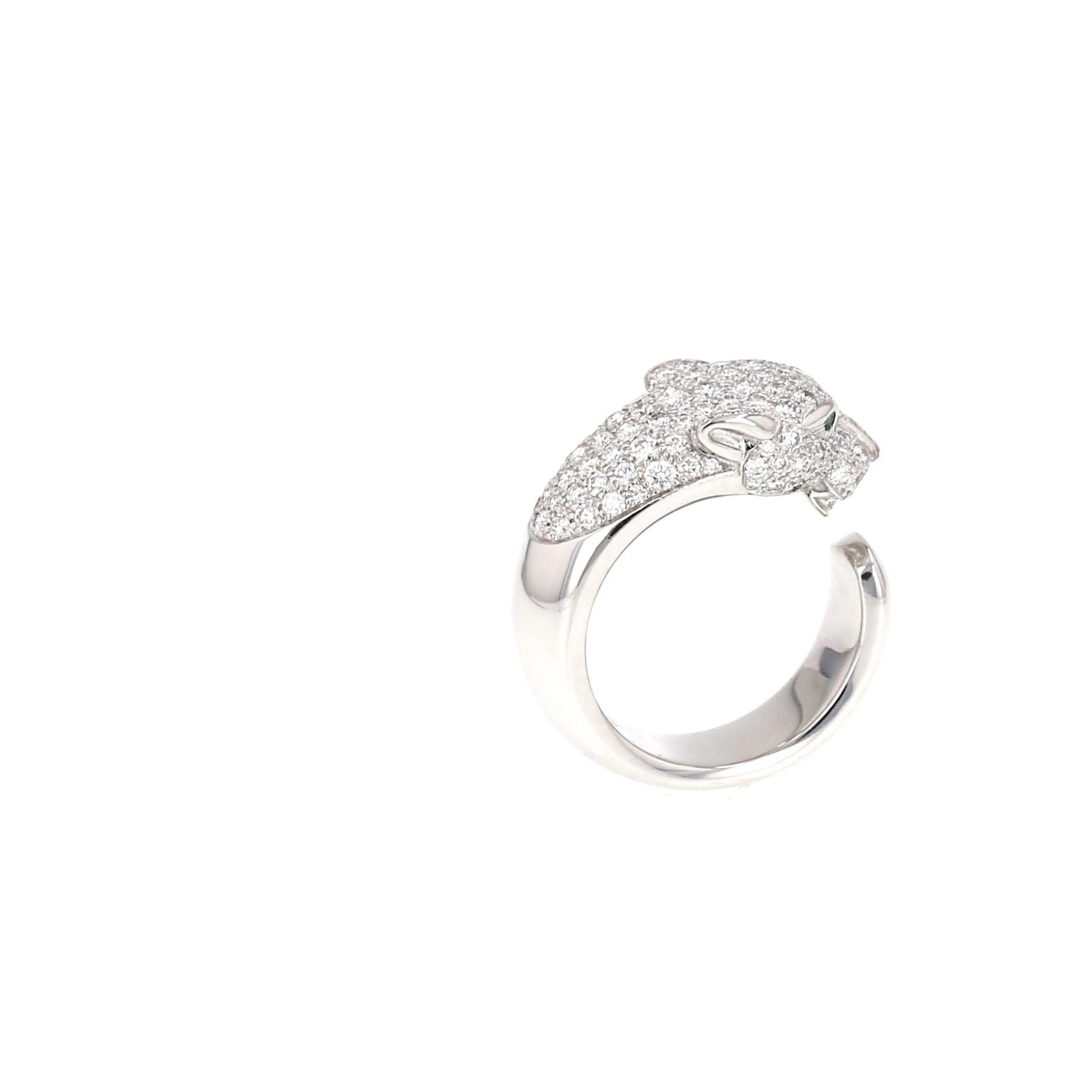 Cartier Panthère ring in white gold, diamonds and emerald