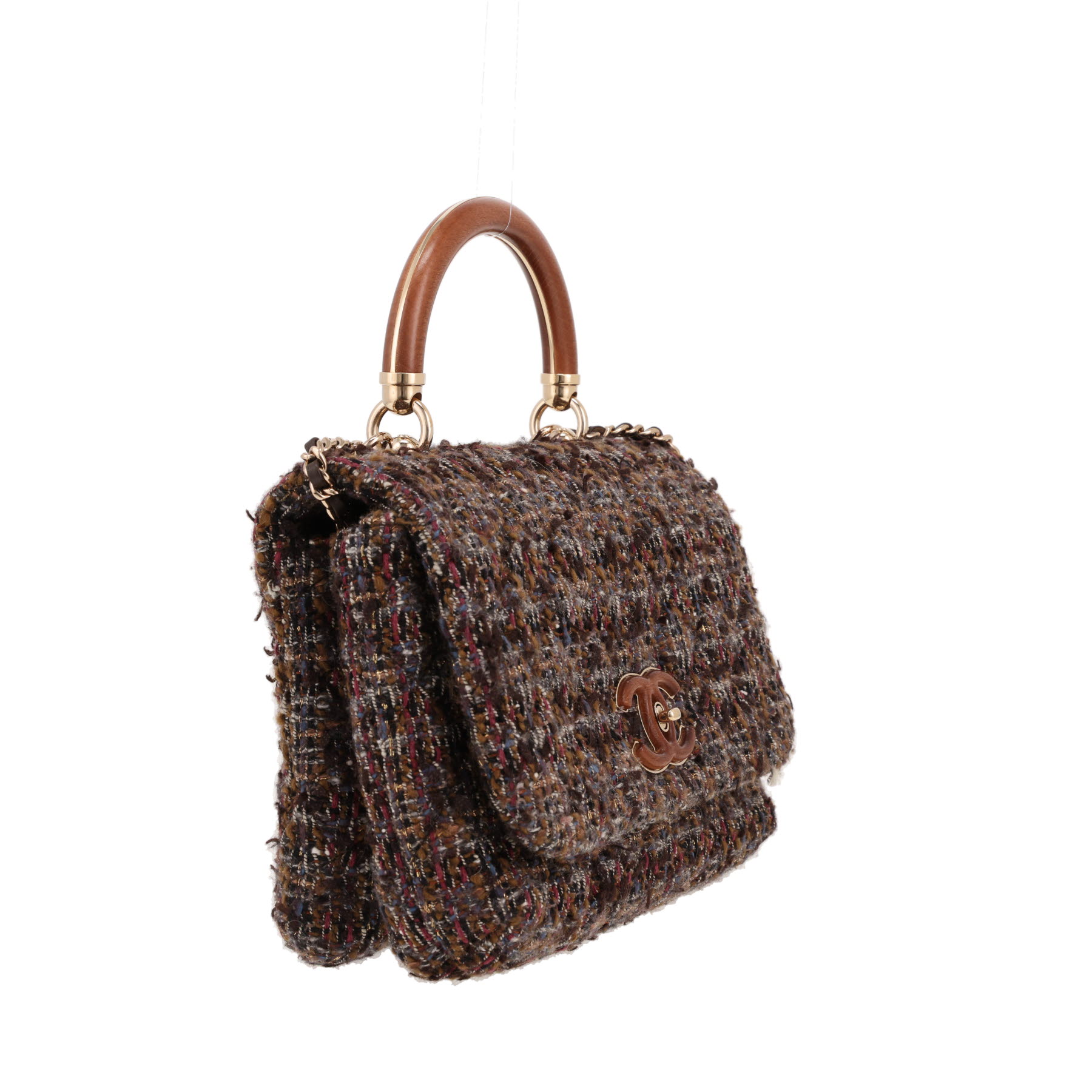Chanel  Knock on Wood shoulder bag  in brown and burgundy tweed