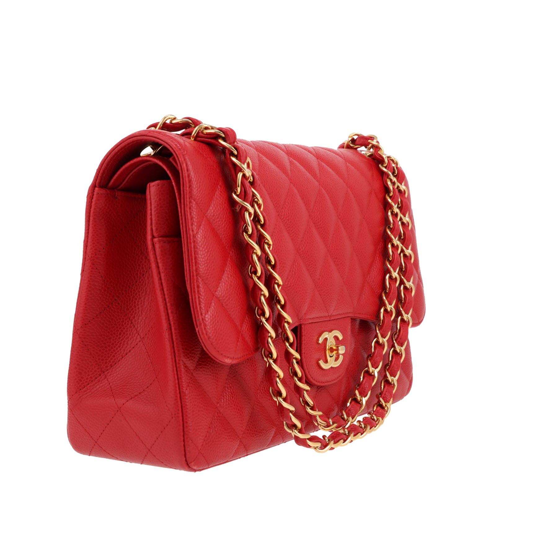 Chanel  Timeless Jumbo shoulder bag  in red quilted grained leather