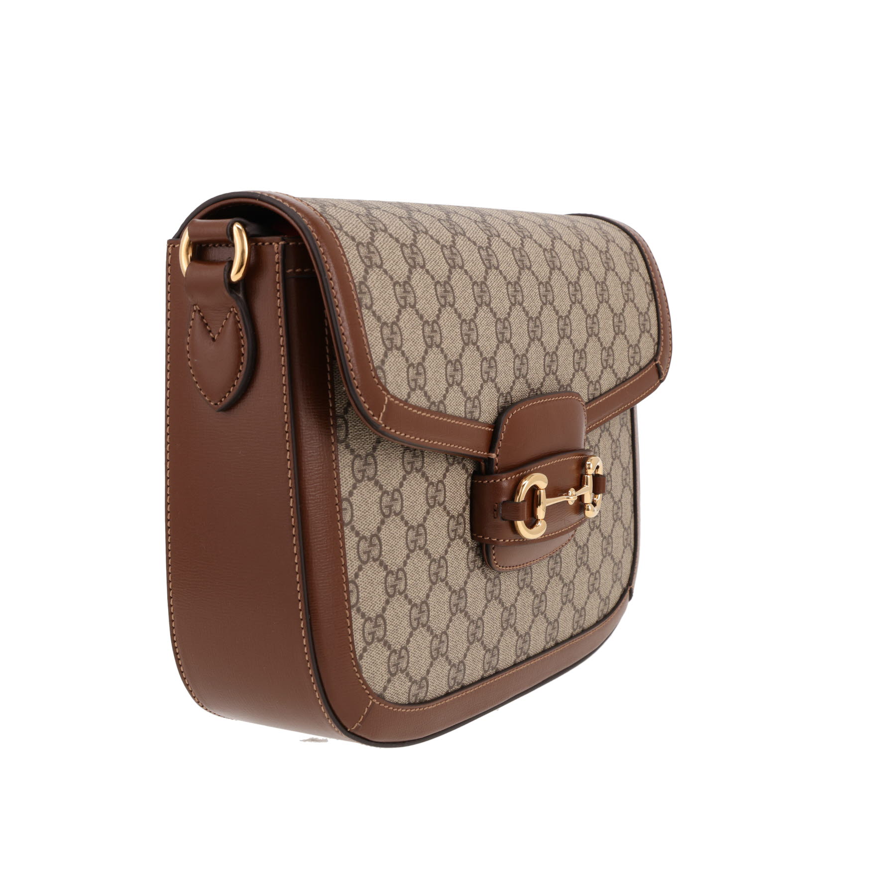 Gucci  1955 Horsebit shoulder bag  in beige "sûpreme GG" canvas  and brown leather