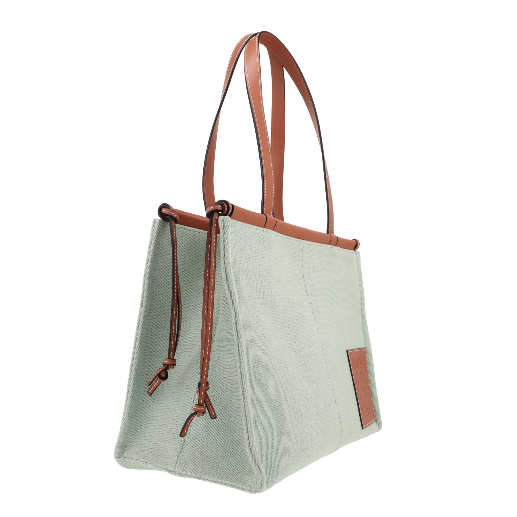 Sac cabas Loewe  Cushion en toile vert-d'eau et cuir marron