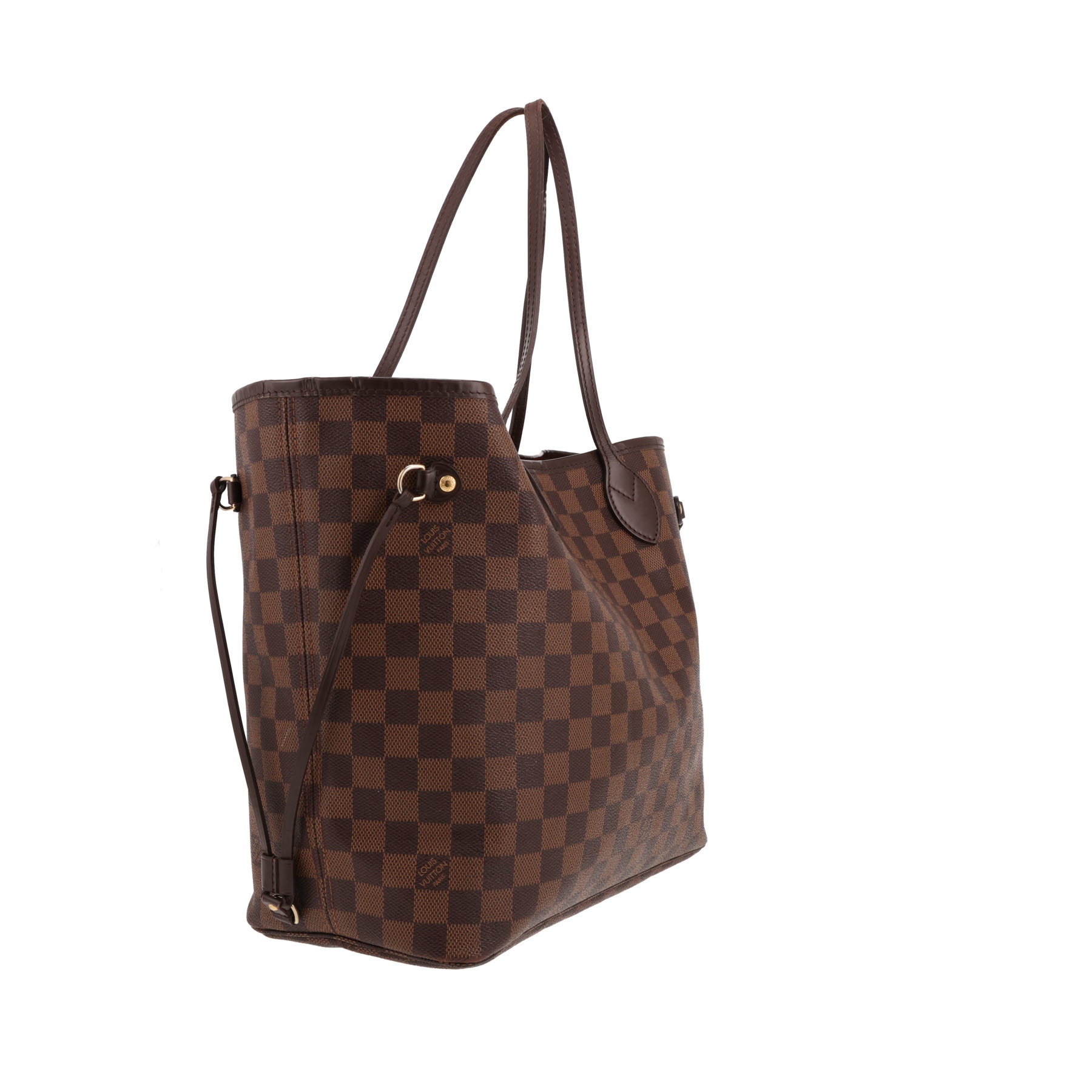 Sac cabas Louis Vuitton  Neverfull en toile damier ébène et cuir marron