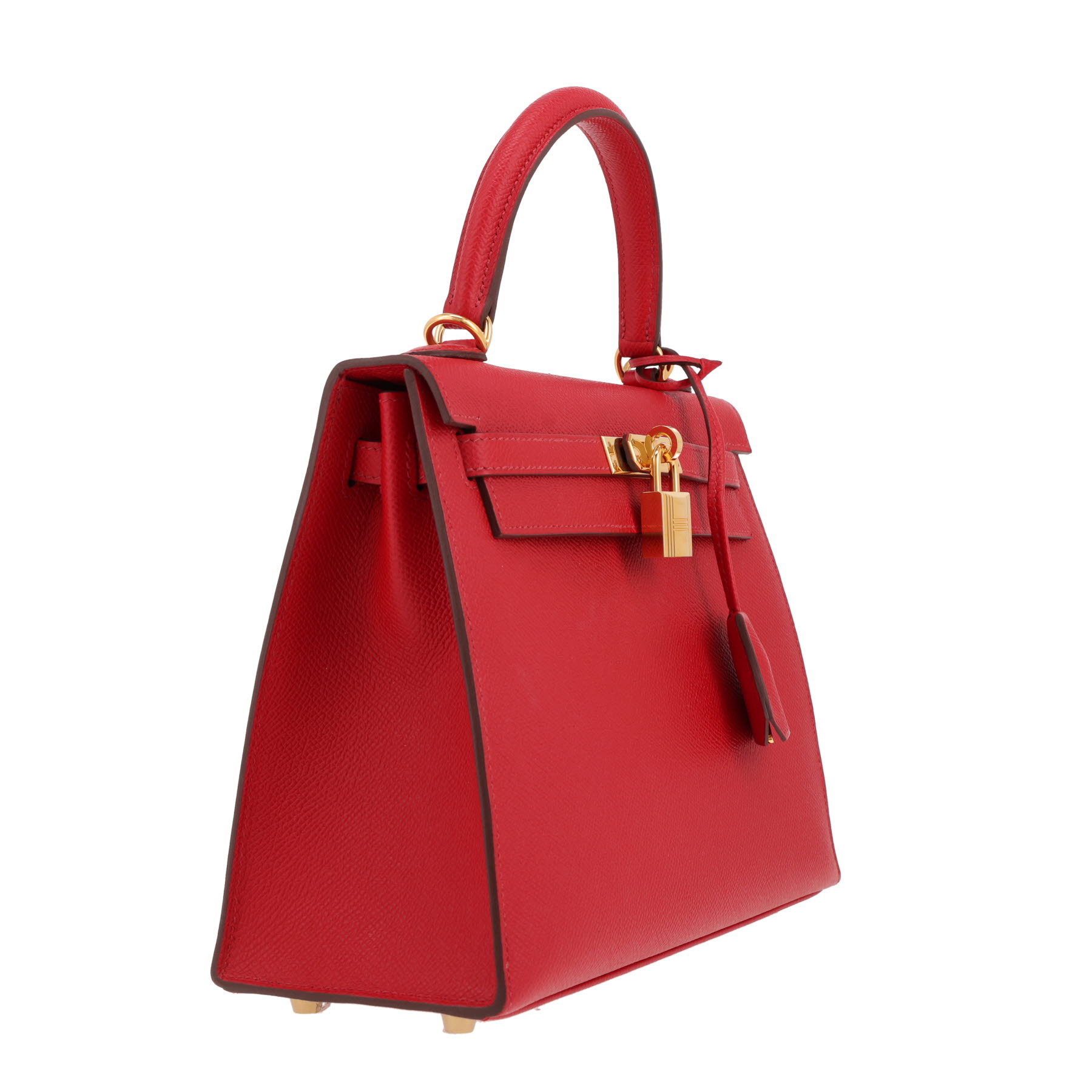 Bolso de mano Hermès  Kelly 25 cm en cuero epsom rojo Piment