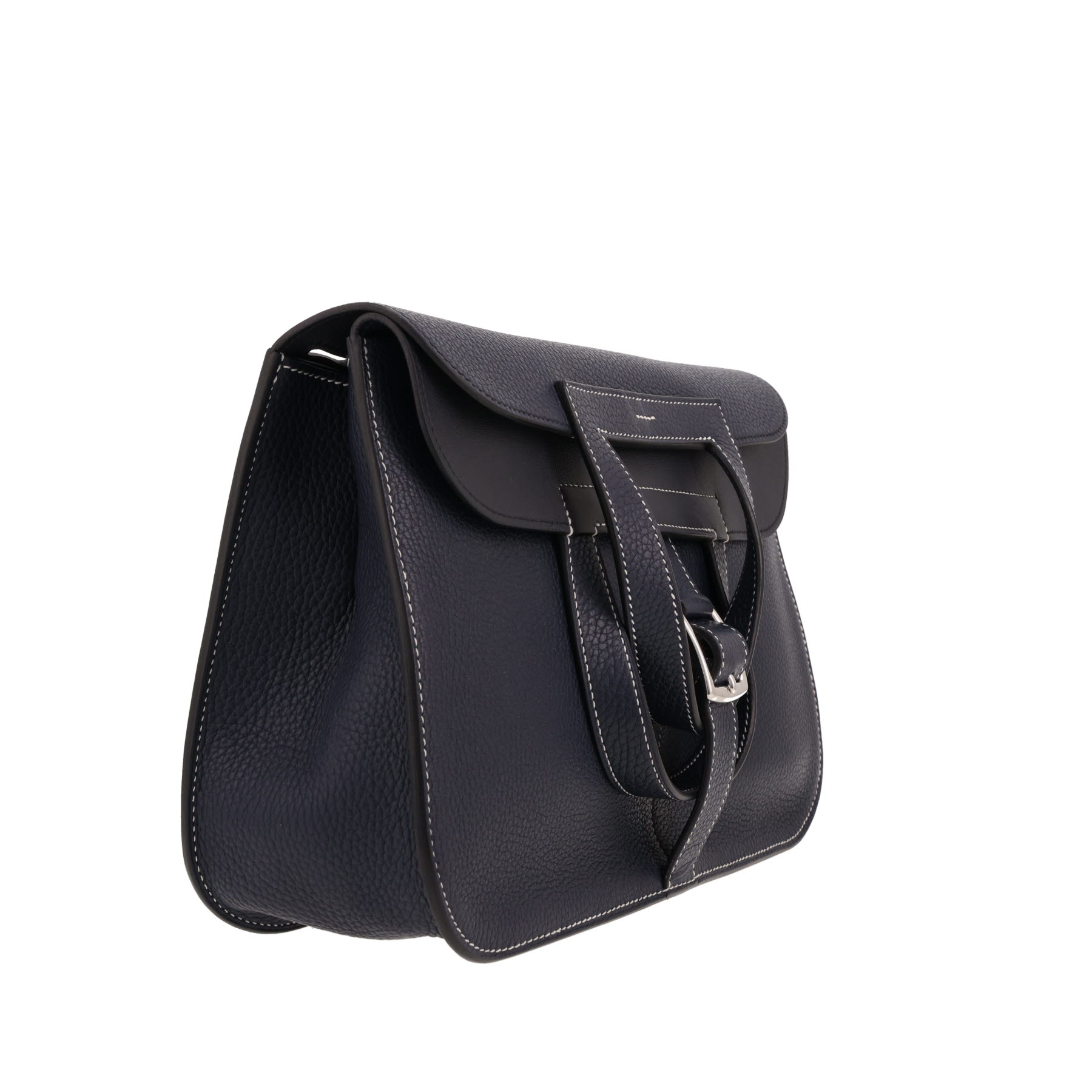 Sac bandoulière Hermès  Halzan en cuir togo bleu-marine