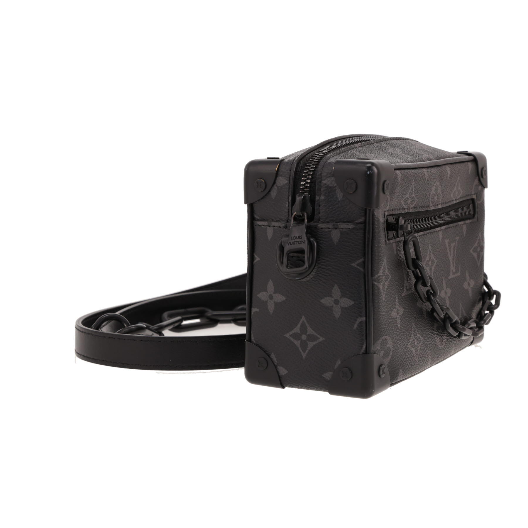 Sac bandoulière Louis Vuitton  Soft Trunk mini  en toile monogram noire et grise et cuir noir