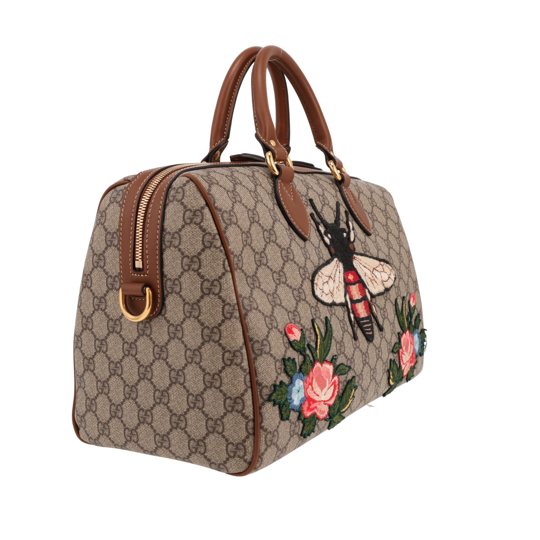 Gucci  Boston handbag  in beige "sûpreme GG" canvas  and brown leather