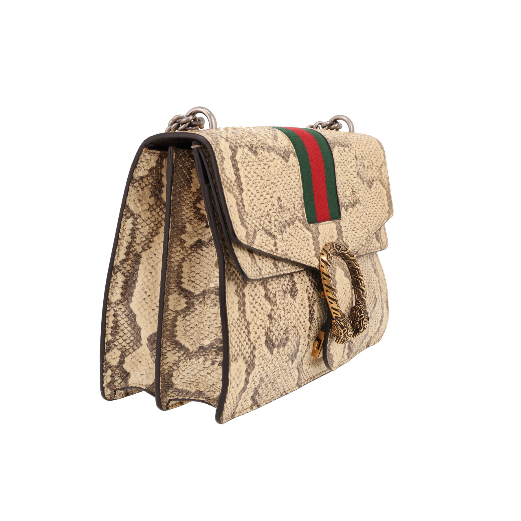 Gucci  Dionysus large model  bag worn on the shoulder or carried in the hand  in beige python  and bicolor canvas