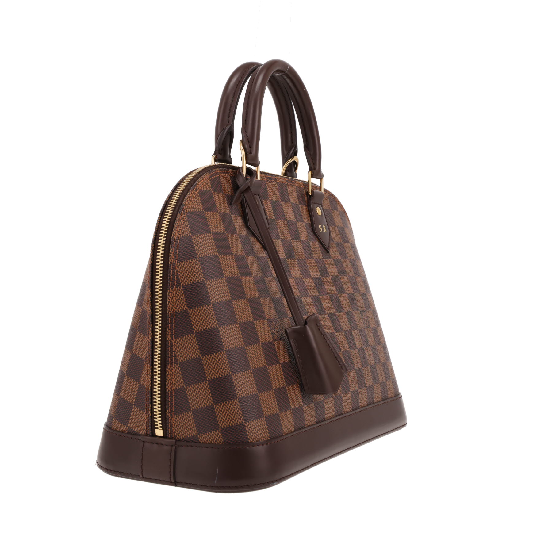 Louis Vuitton  Alma small model  handbag  in ebene damier canvas  and brown leather