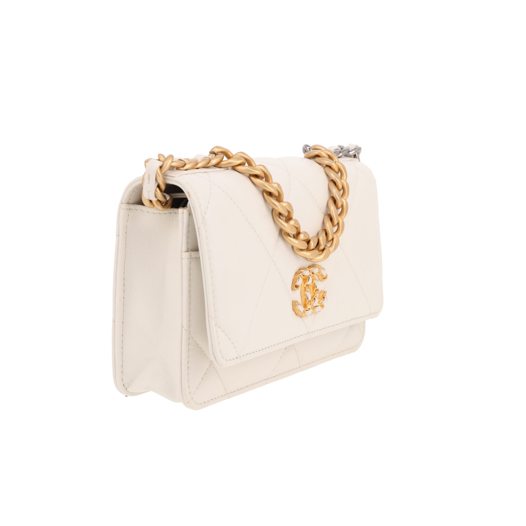 Sac bandoulière Chanel  Wallet on Chain 19 en cuir matelassé blanc