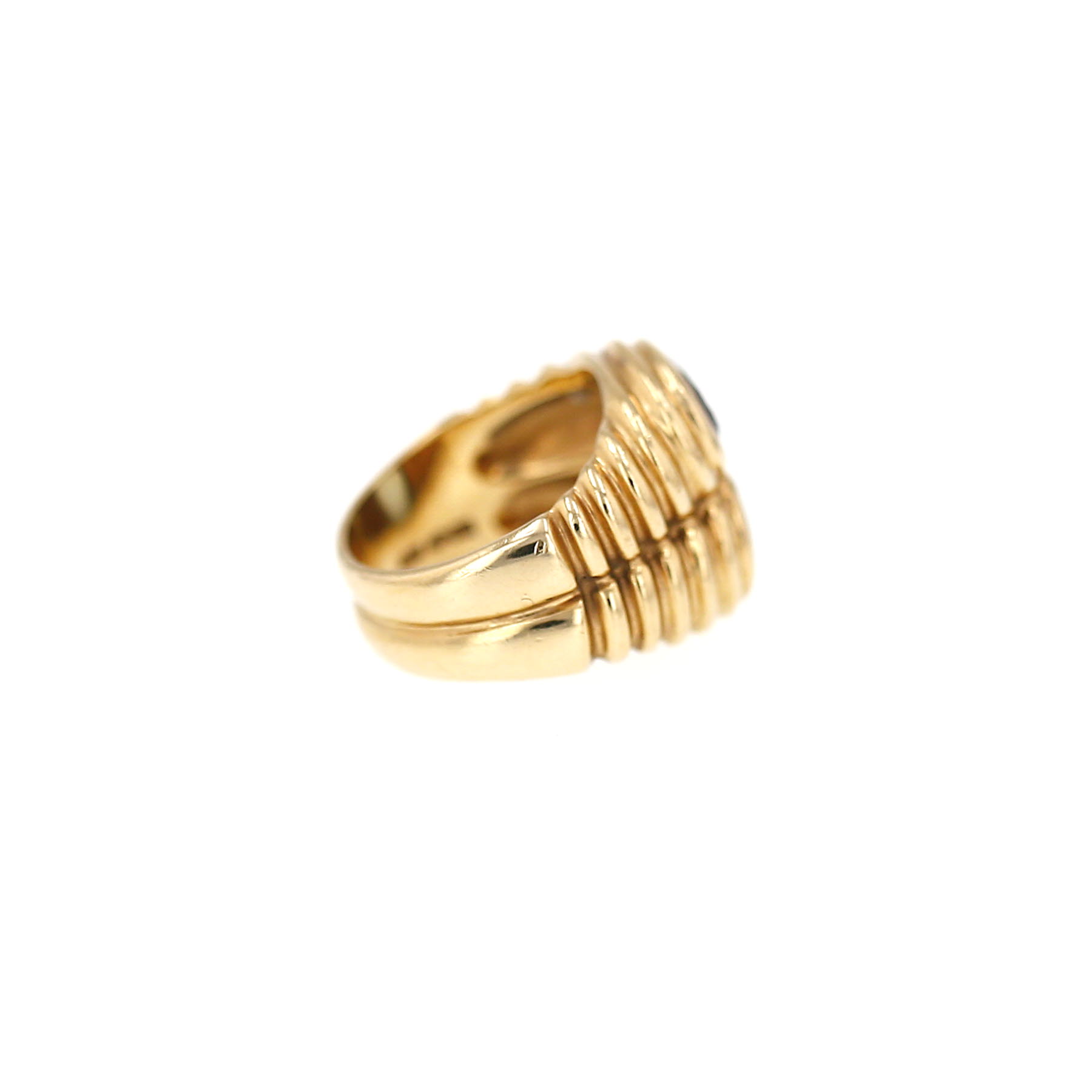Bague Bulgari Doppio Baccellato en or jaune, cordiérite et topaze bleue