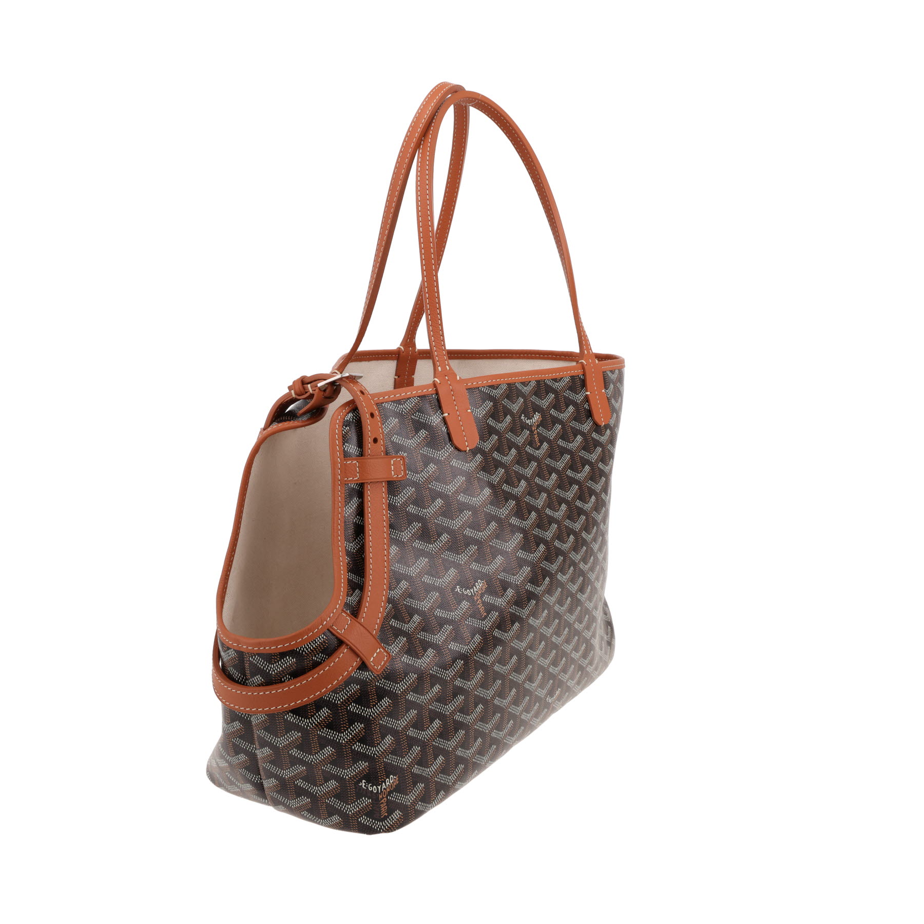 Sac cabas Goyard  Chien Gris en toile Goyardine noire et cuir marron