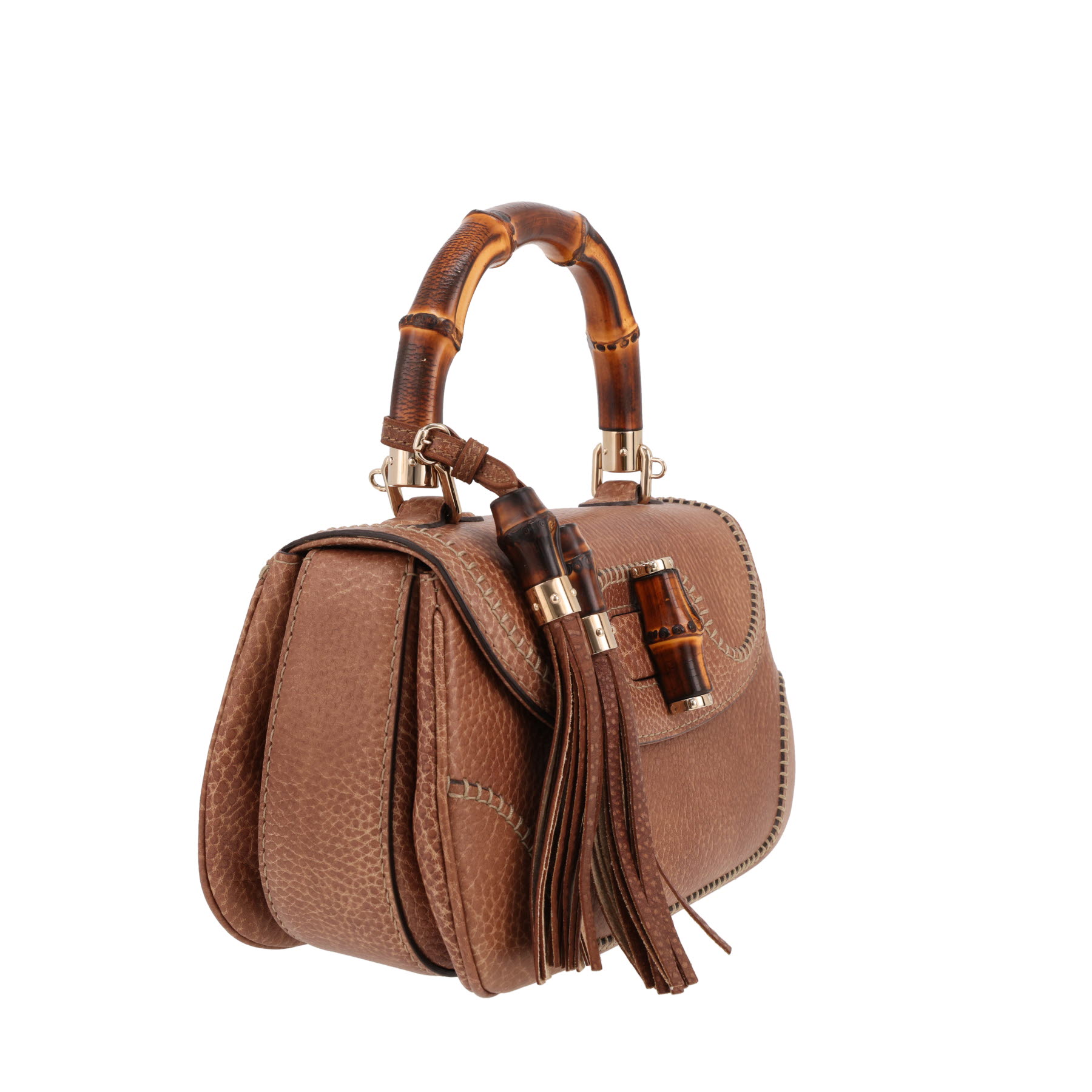 Gucci  Bamboo handbag  in brown grained leather  and bamboo