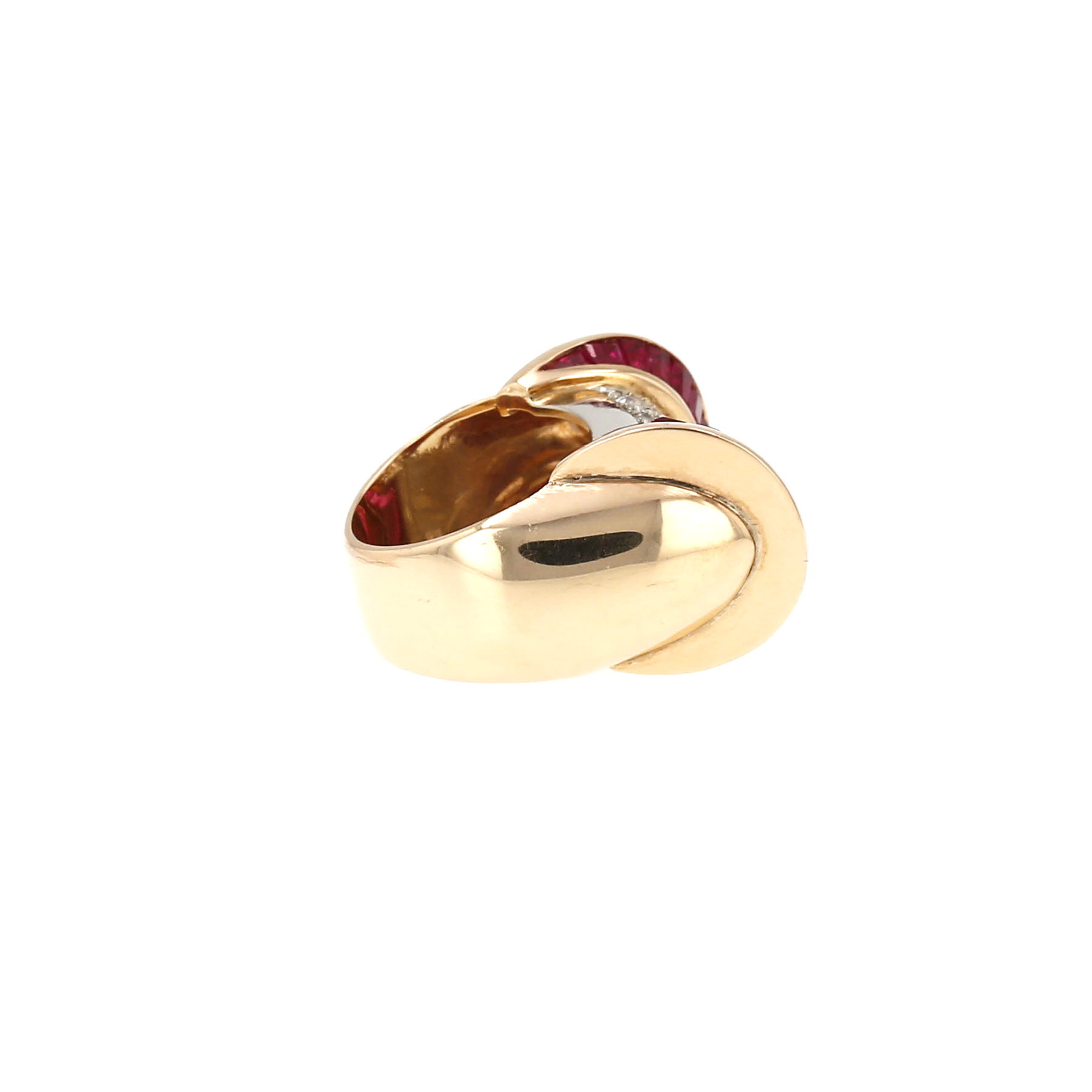Vintage  Tank ring in pink gold, diamonds and synthetic ruby