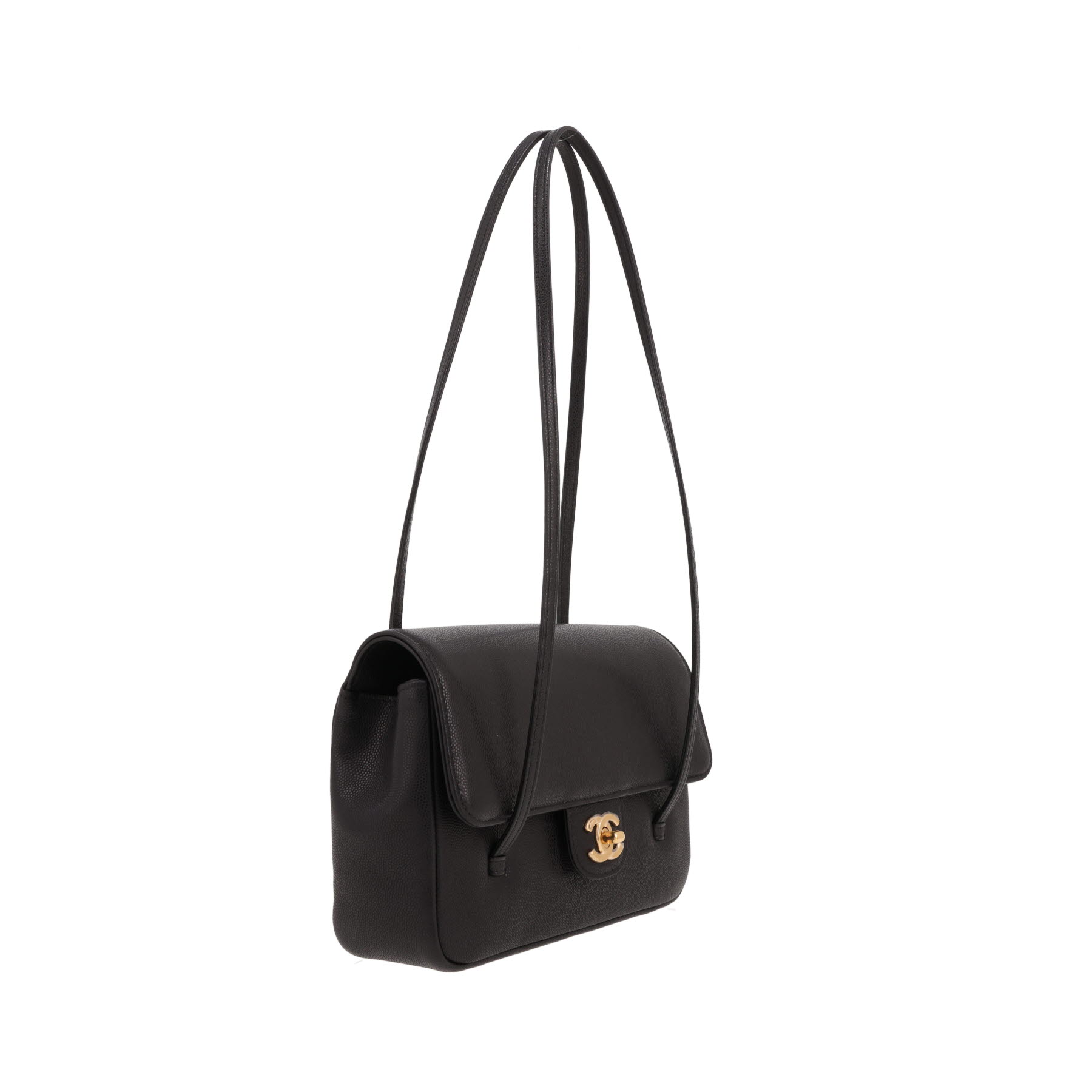 Bolso bandolera Chanel  Sac à rabat modelo pequeño  en cuero granulado negro