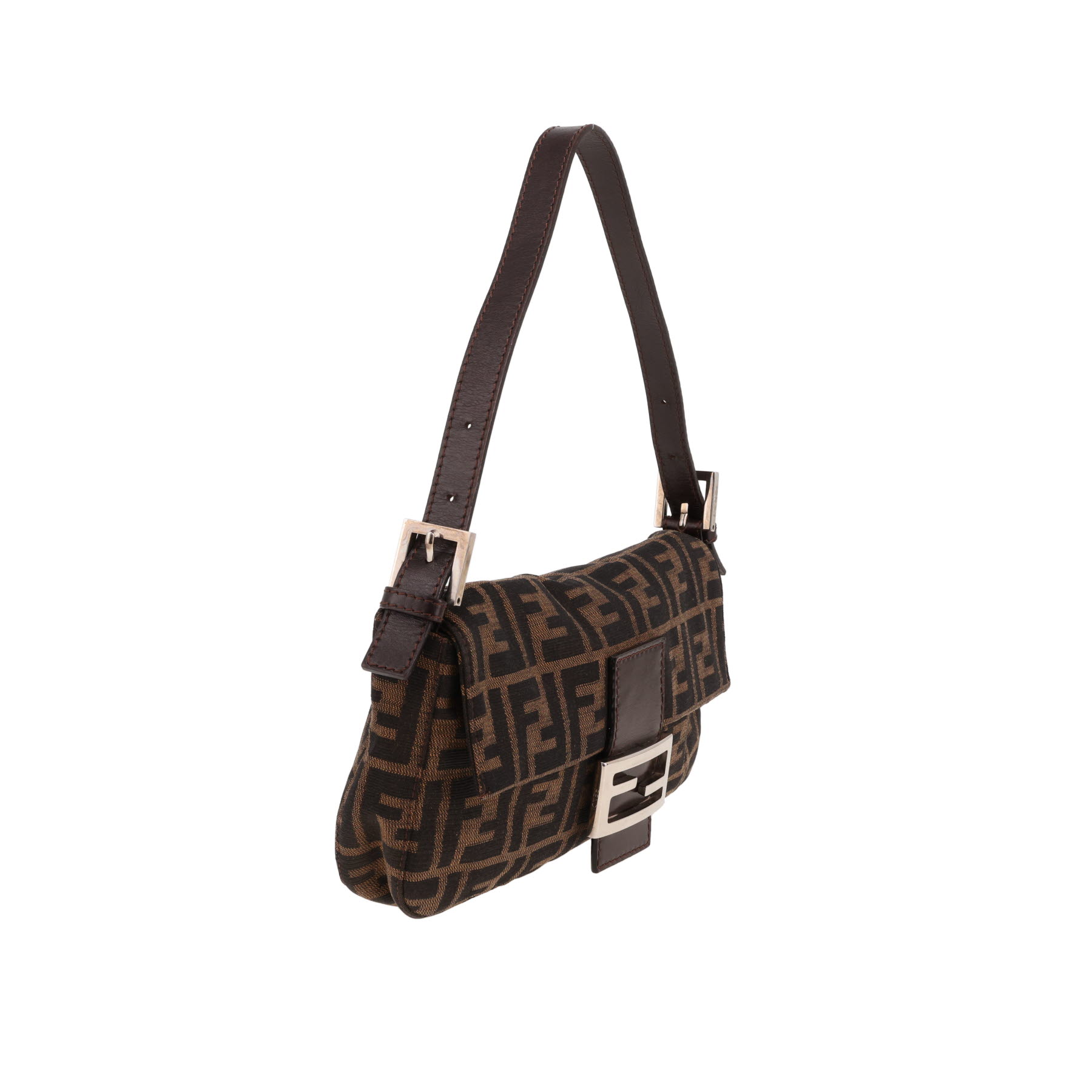 Fendi Baguette handbag in brown logo-printed canvas and brown leather