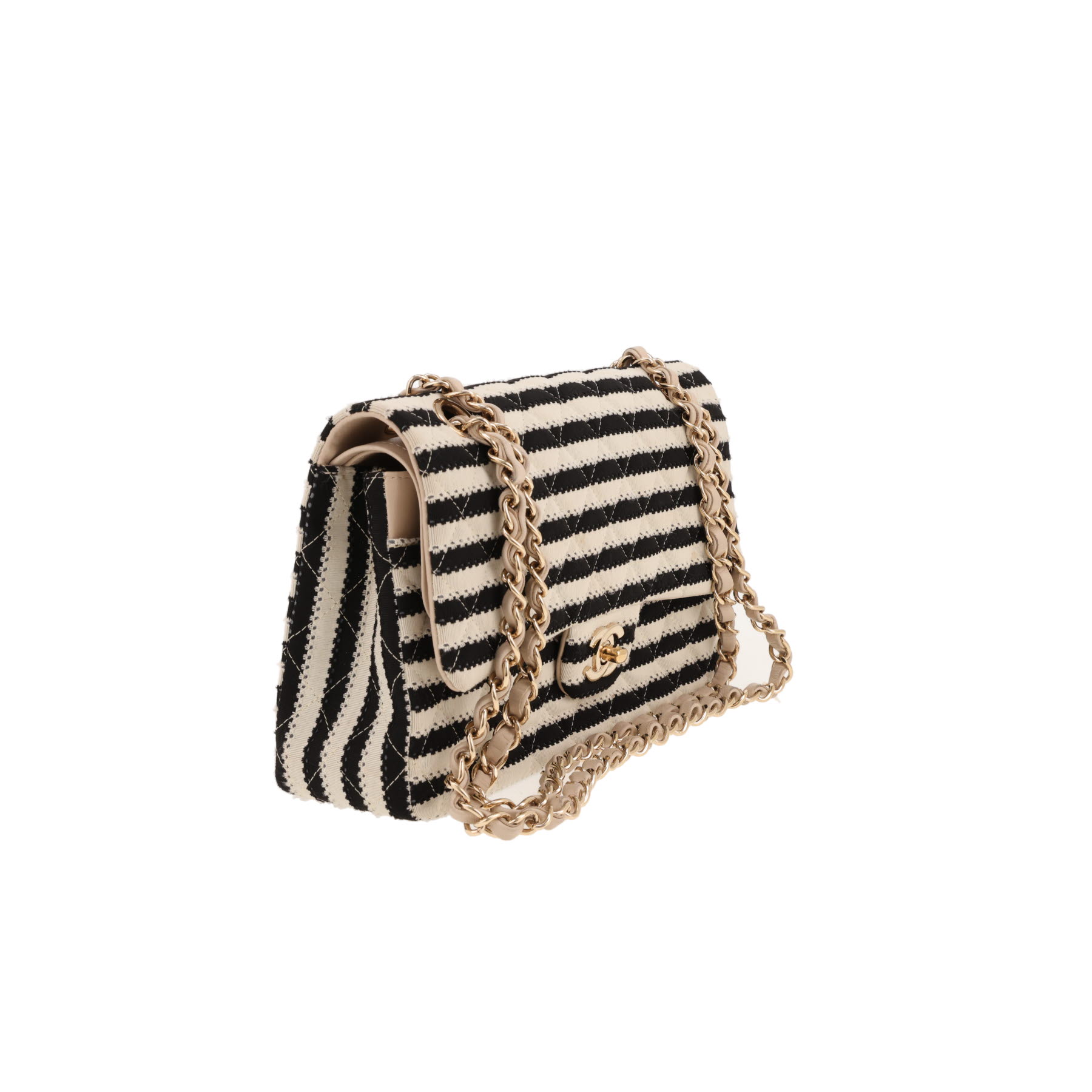 Chanel Timeless Classic handbag in beige and black canvas and beige leather