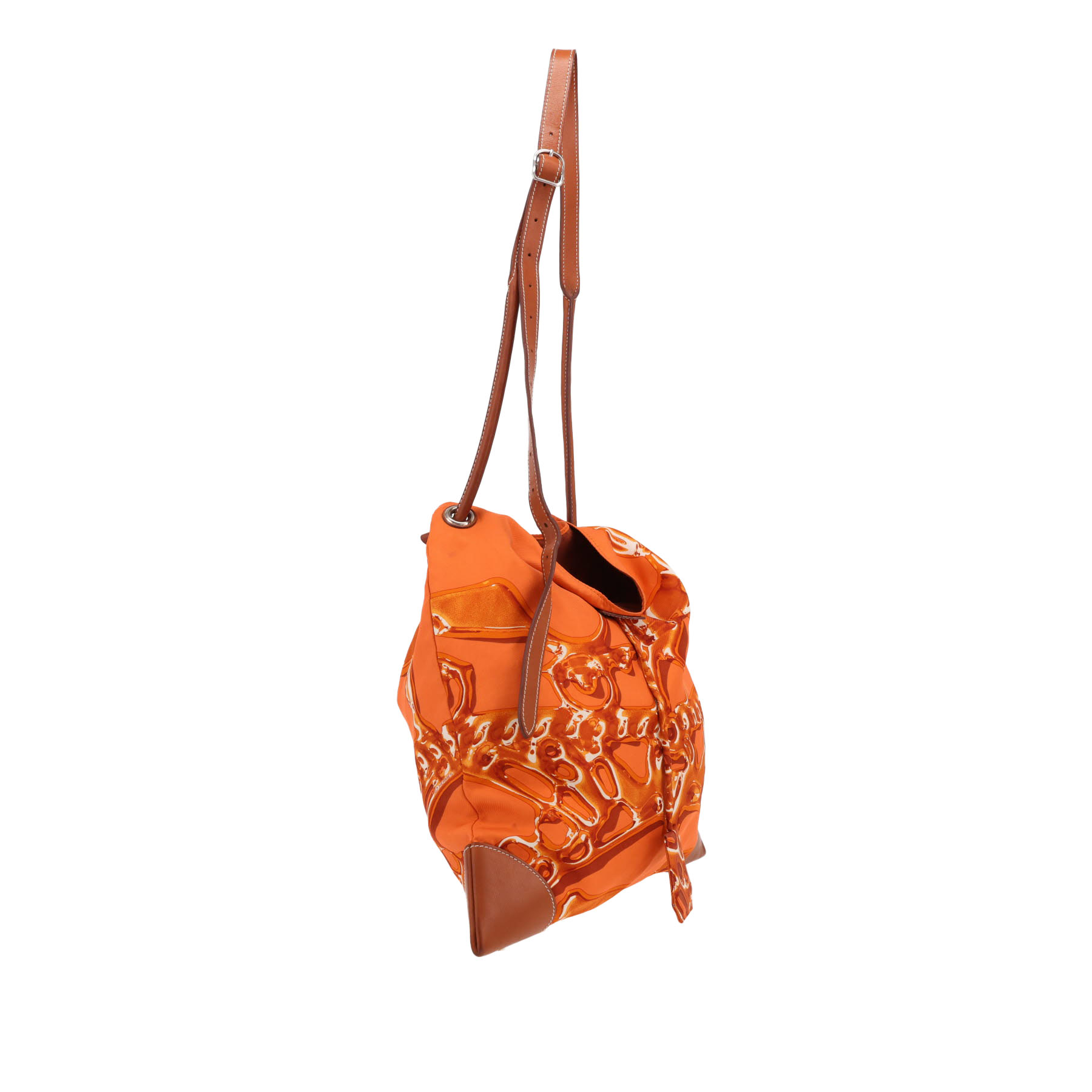 Sac bandoulière Hermès  Silk City en soie orange et cuir Barénia