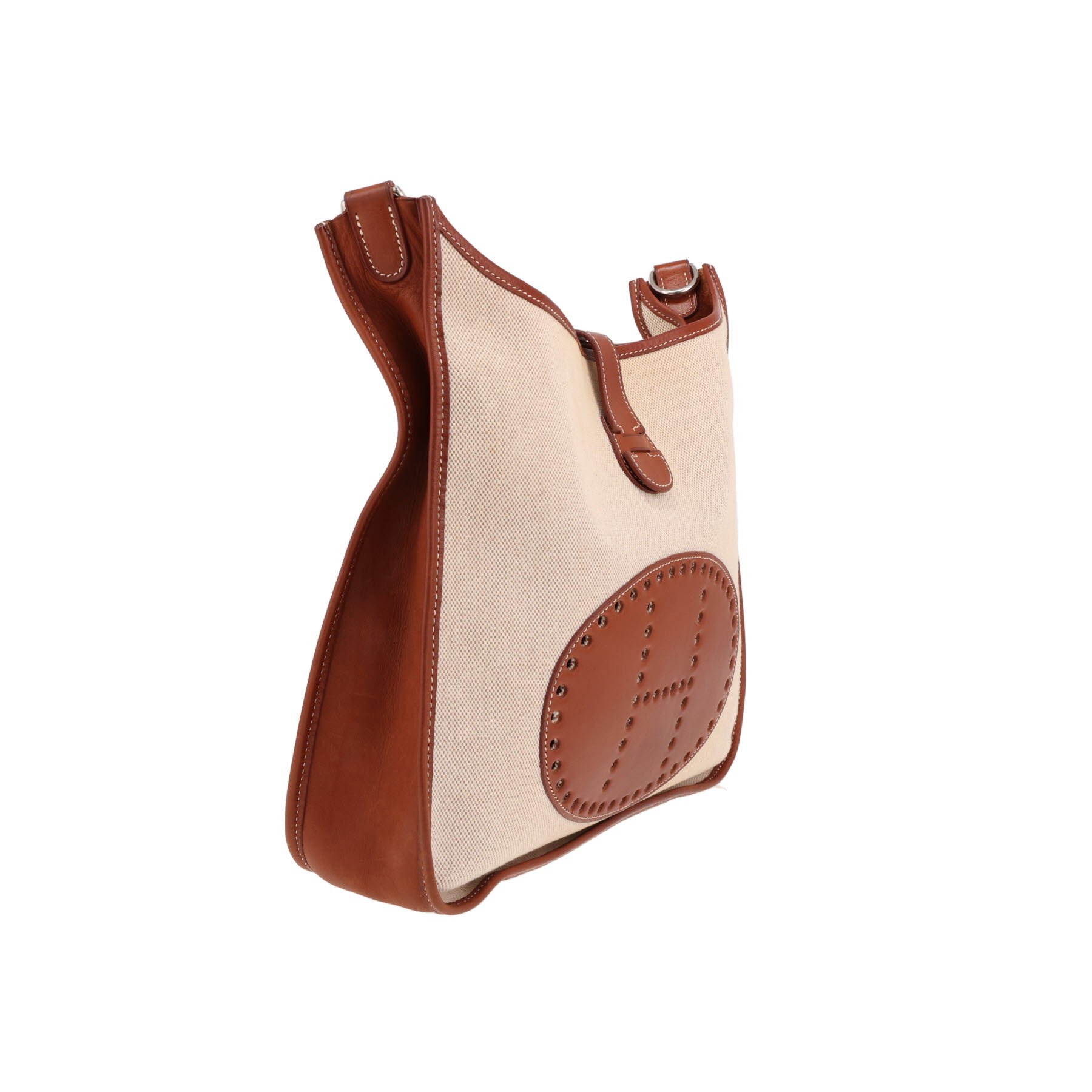 Borsa a tracolla Hermès  Evelyne in pelle Barenia terra di Siena bruciata e tela beige