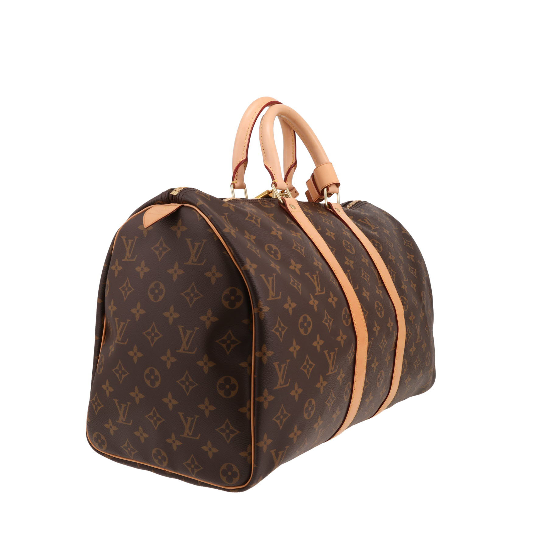 Sac de voyage Louis Vuitton  Keepall 45 en toile monogram marron et cuir naturel